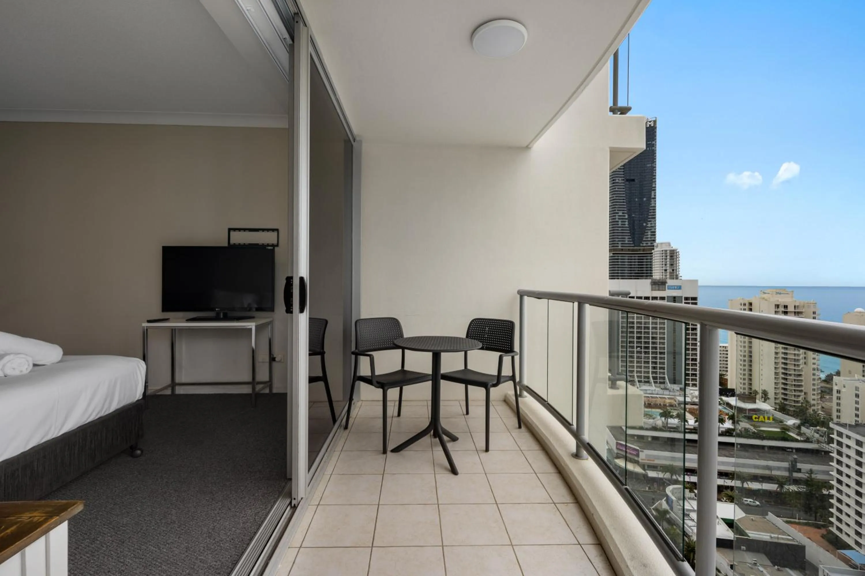 Balcony/Terrace, Bed in Chevron Renaissance - Private Apartments - Hosted by Coastal Letting Co.