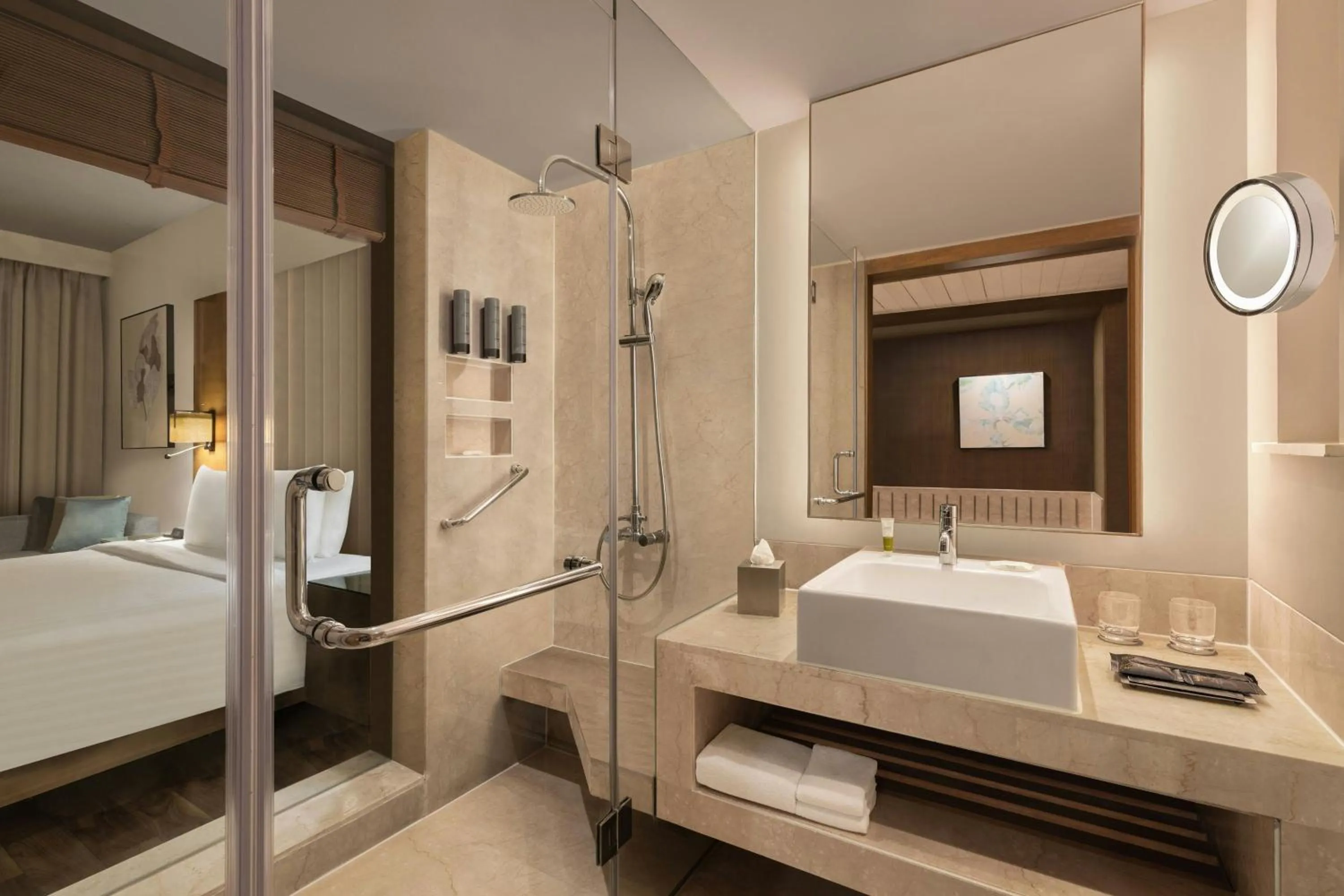 Bathroom, Bed in Courtyard by Marriott Gurugram Downtown