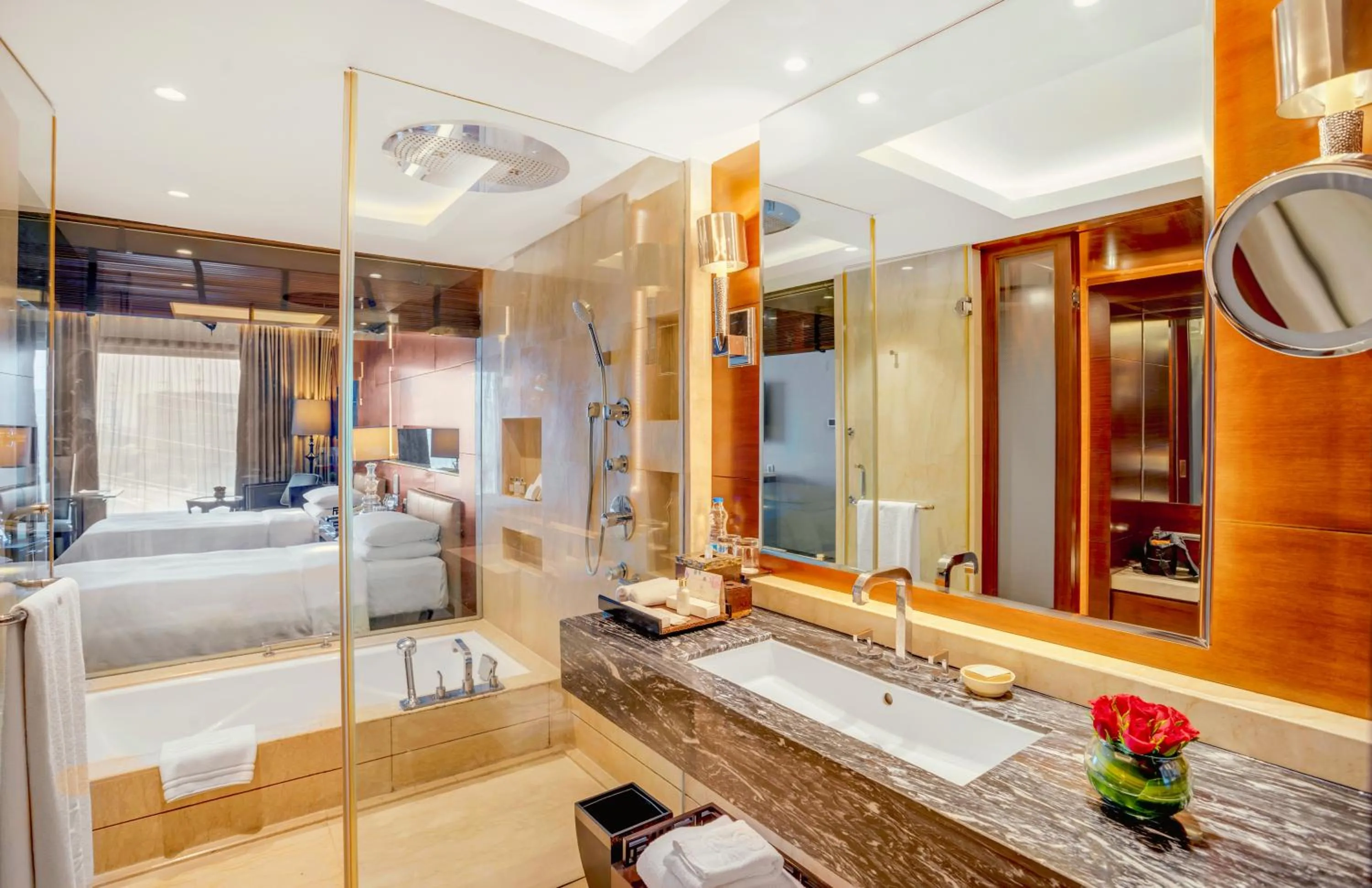 Bathroom, Bed in The Leela Ambience Gurugram Hotel & Residences - The Luxury Urban Sanctuary