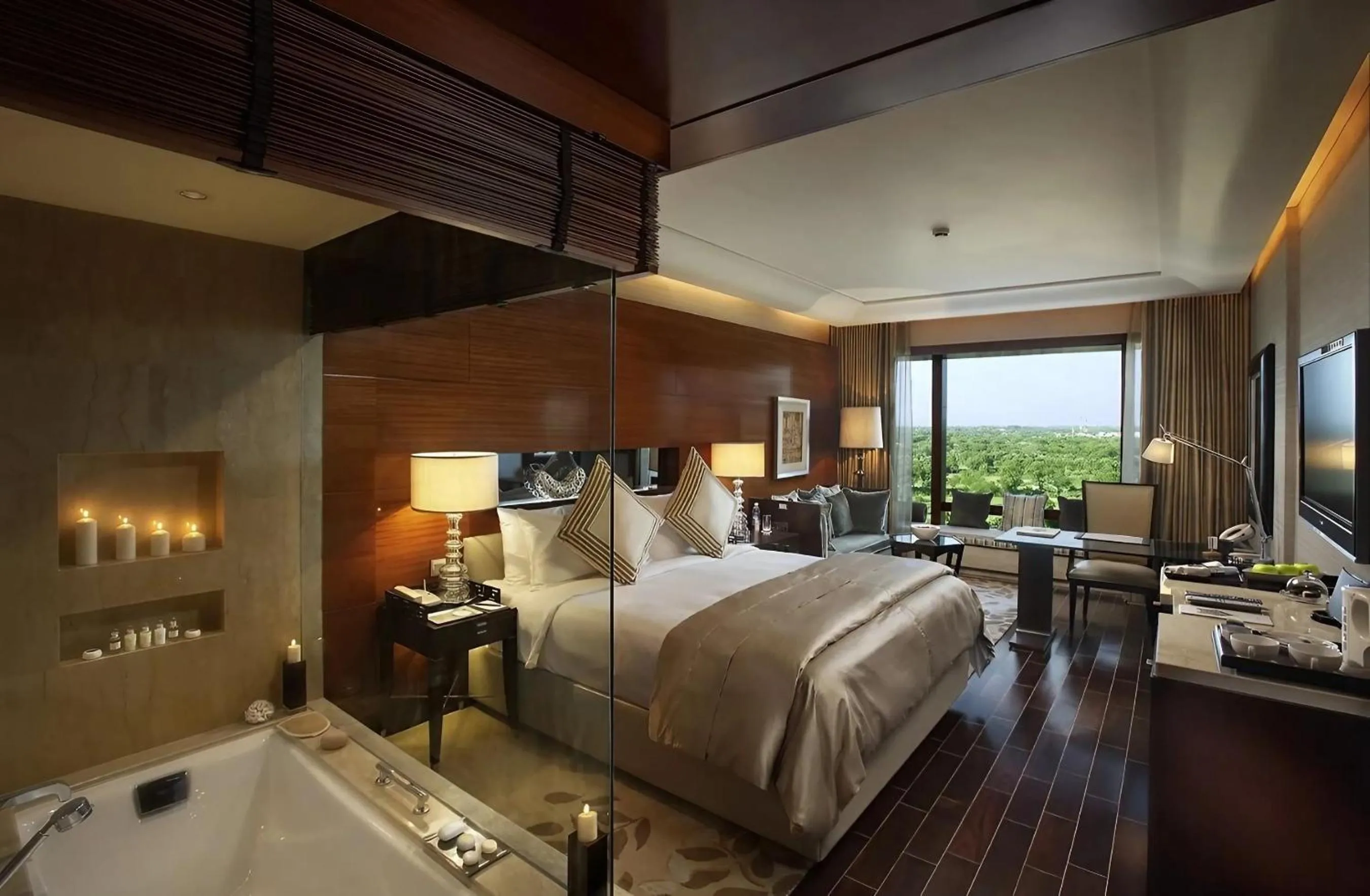 Bathroom, Bed in The Leela Ambience Gurugram Hotel & Residences - The Luxury Urban Sanctuary