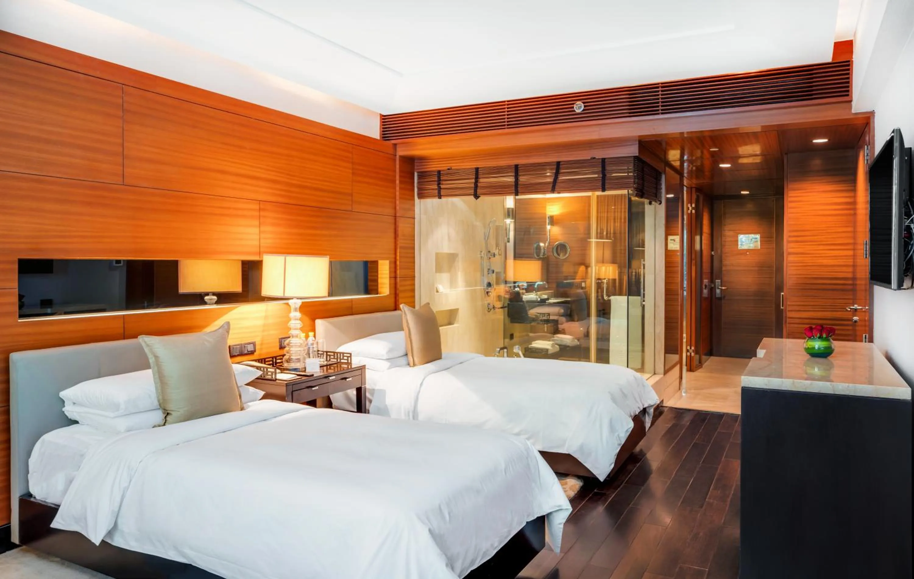 Bathroom, Bed in The Leela Ambience Gurugram Hotel & Residences - The Luxury Urban Sanctuary