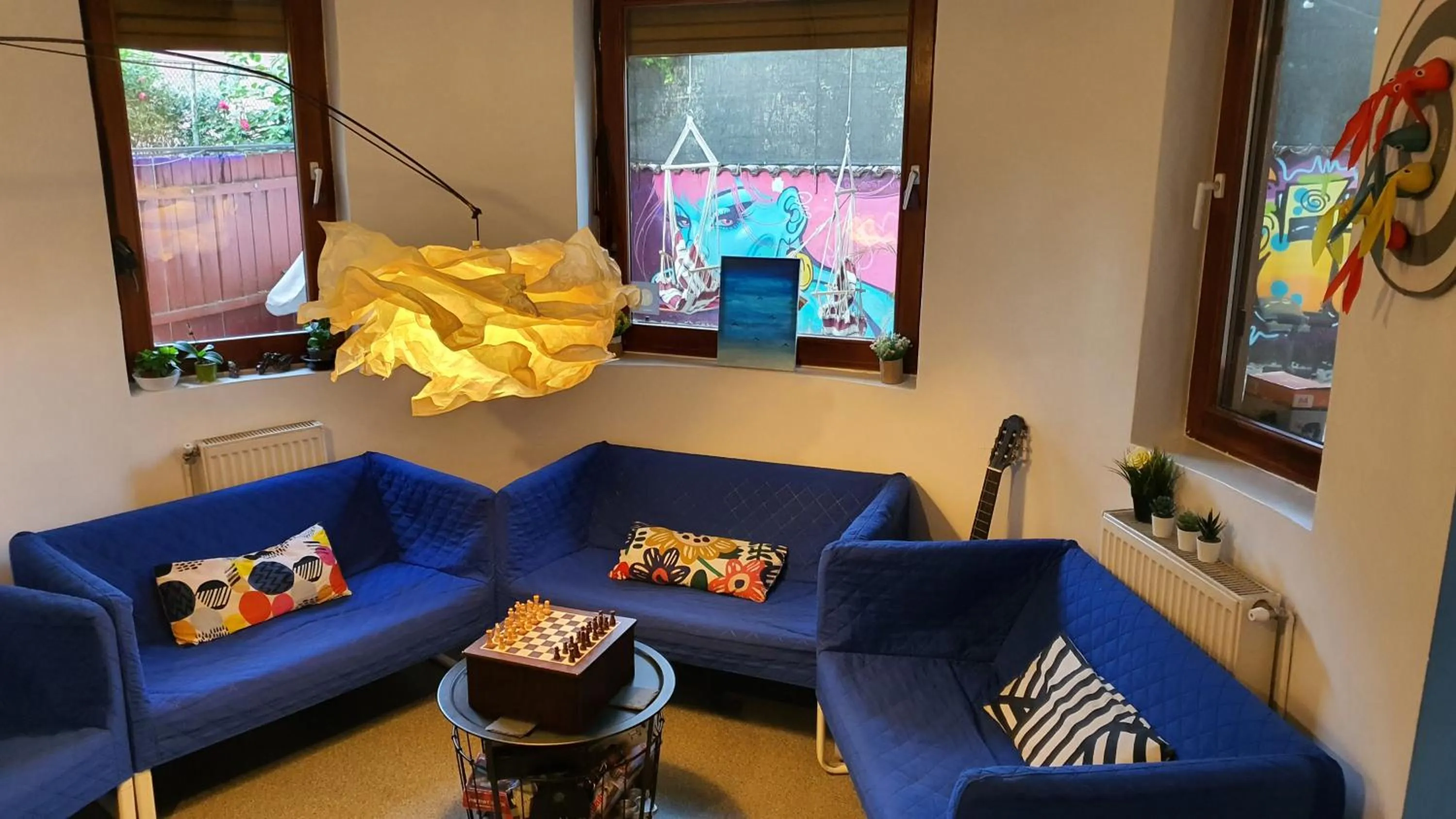 Seating area in Popcorn Hostel