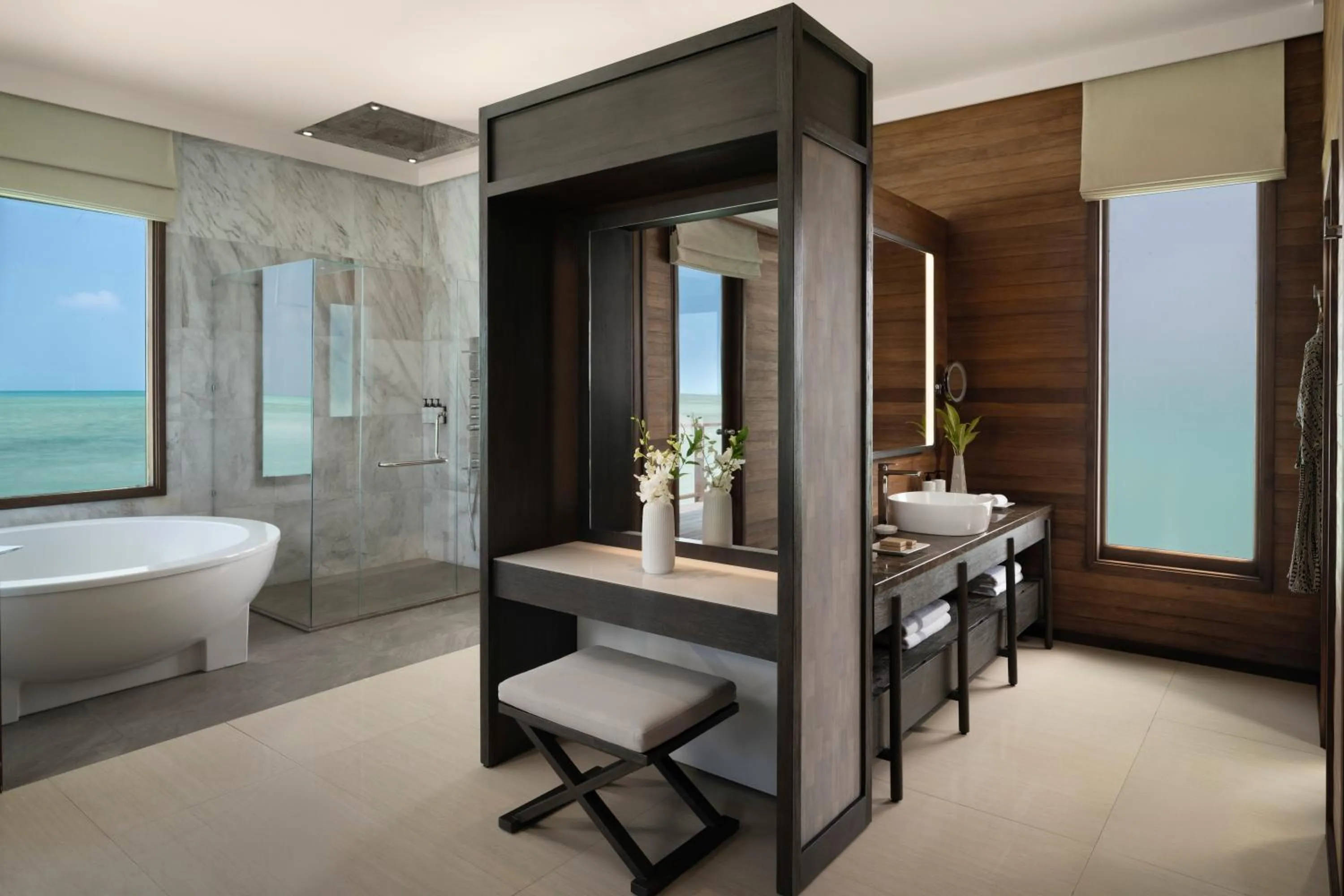 Bathroom, Bed in Conrad Maldives Rangali Island