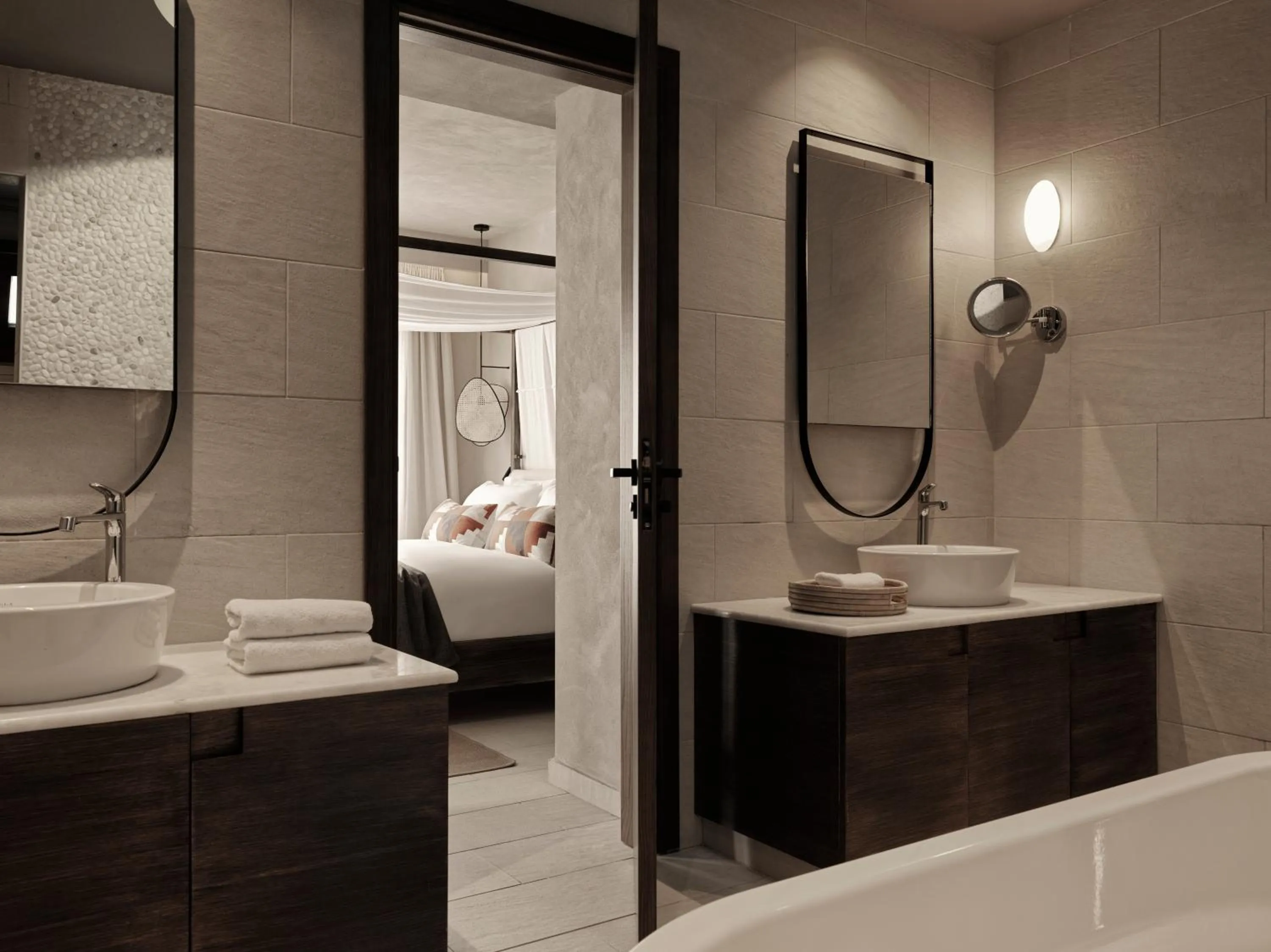 Bathroom, Bed in Aulūs Lindos Rhodes, Curio Collection by Hilton