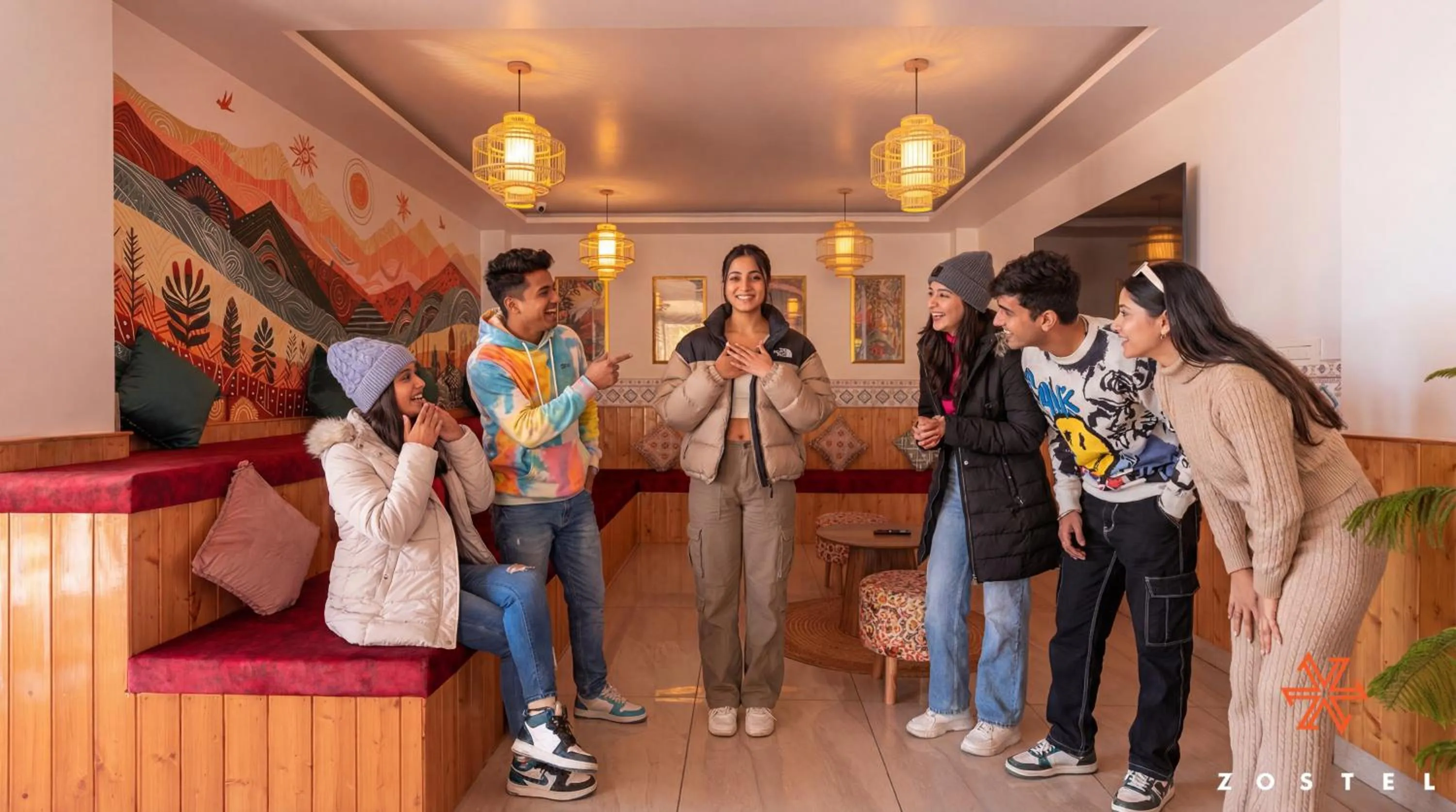 group of guests in Zostel Dharamkot