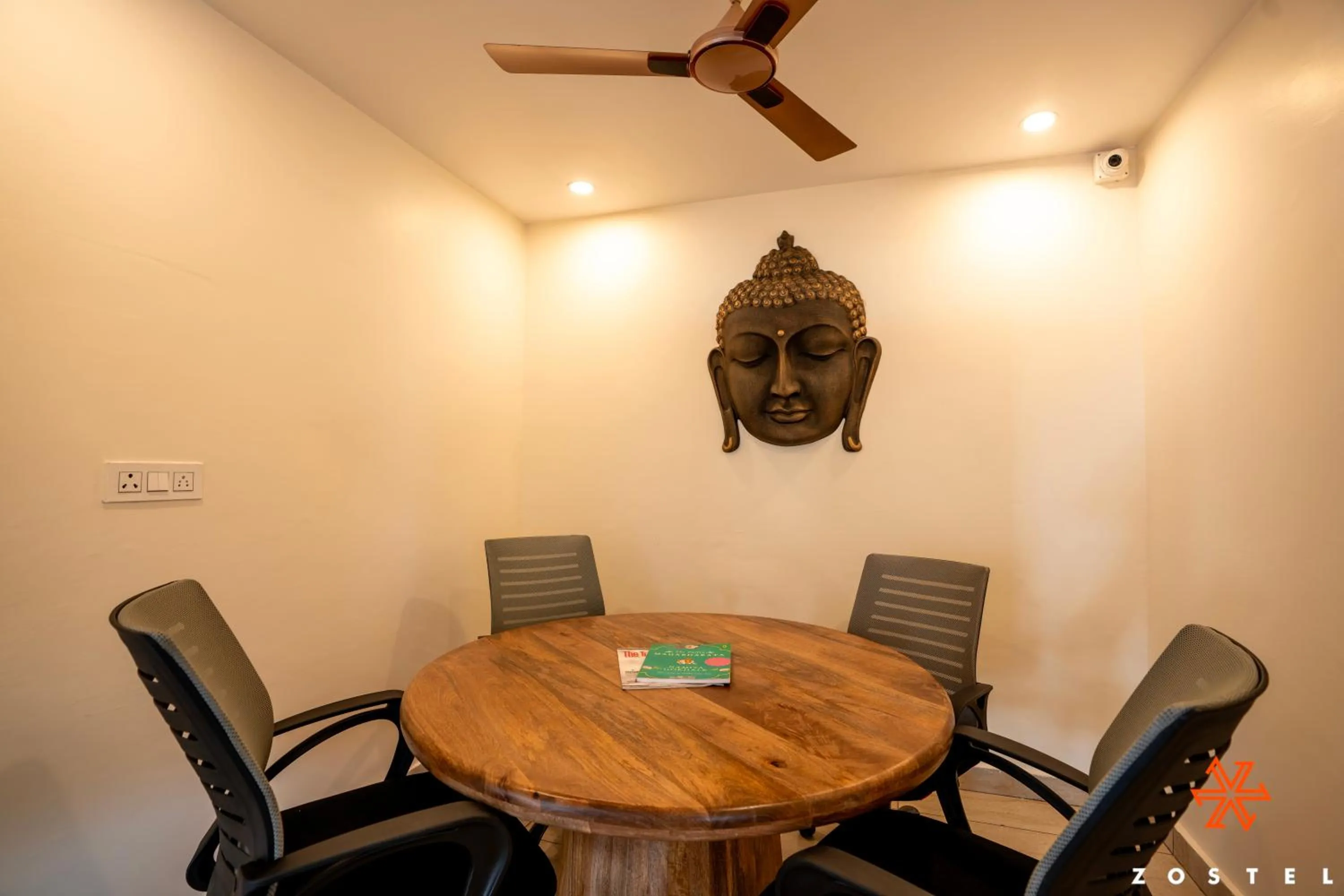 Seating area in Zostel Dharamkot