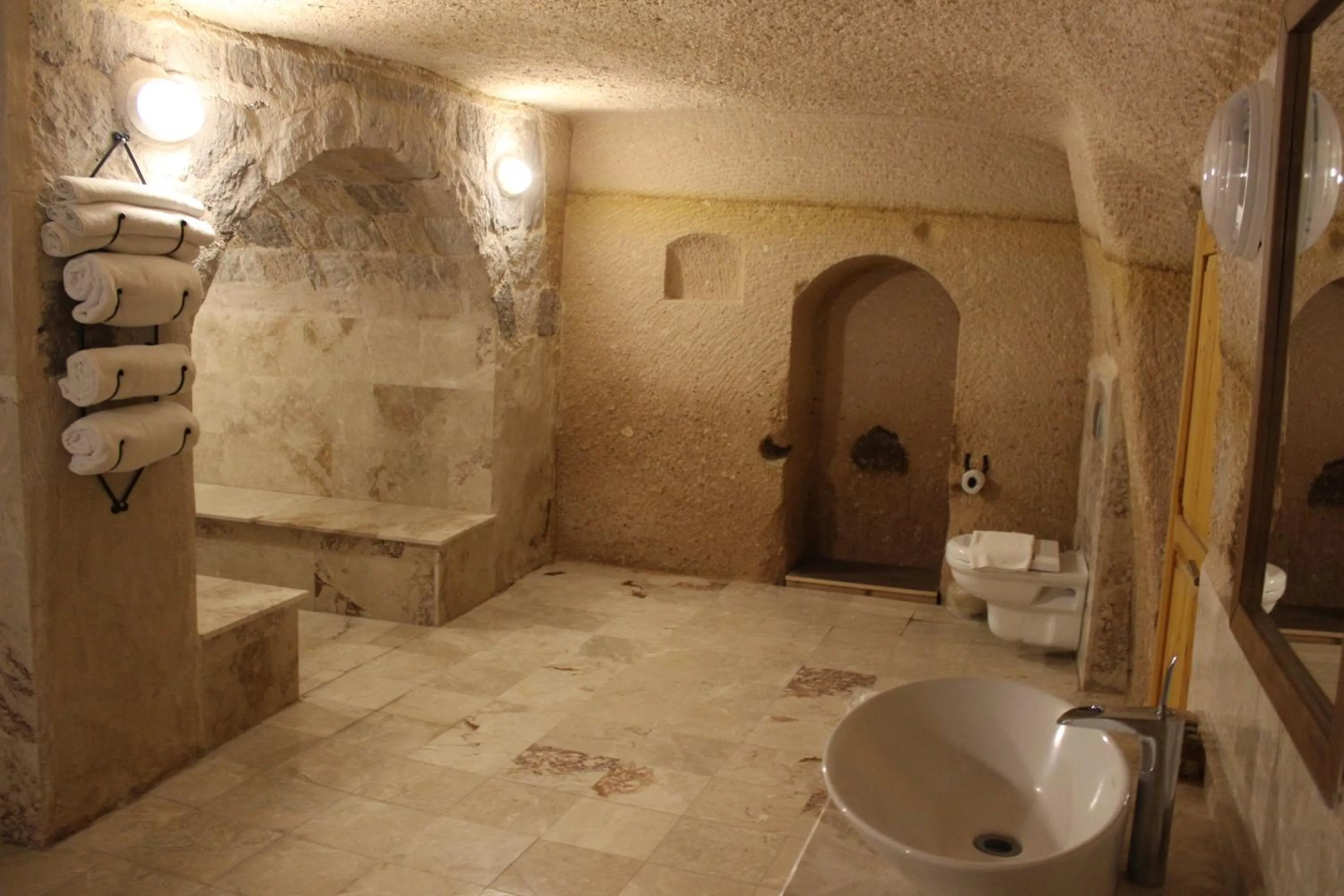 Toilet in Helike Cave Suites