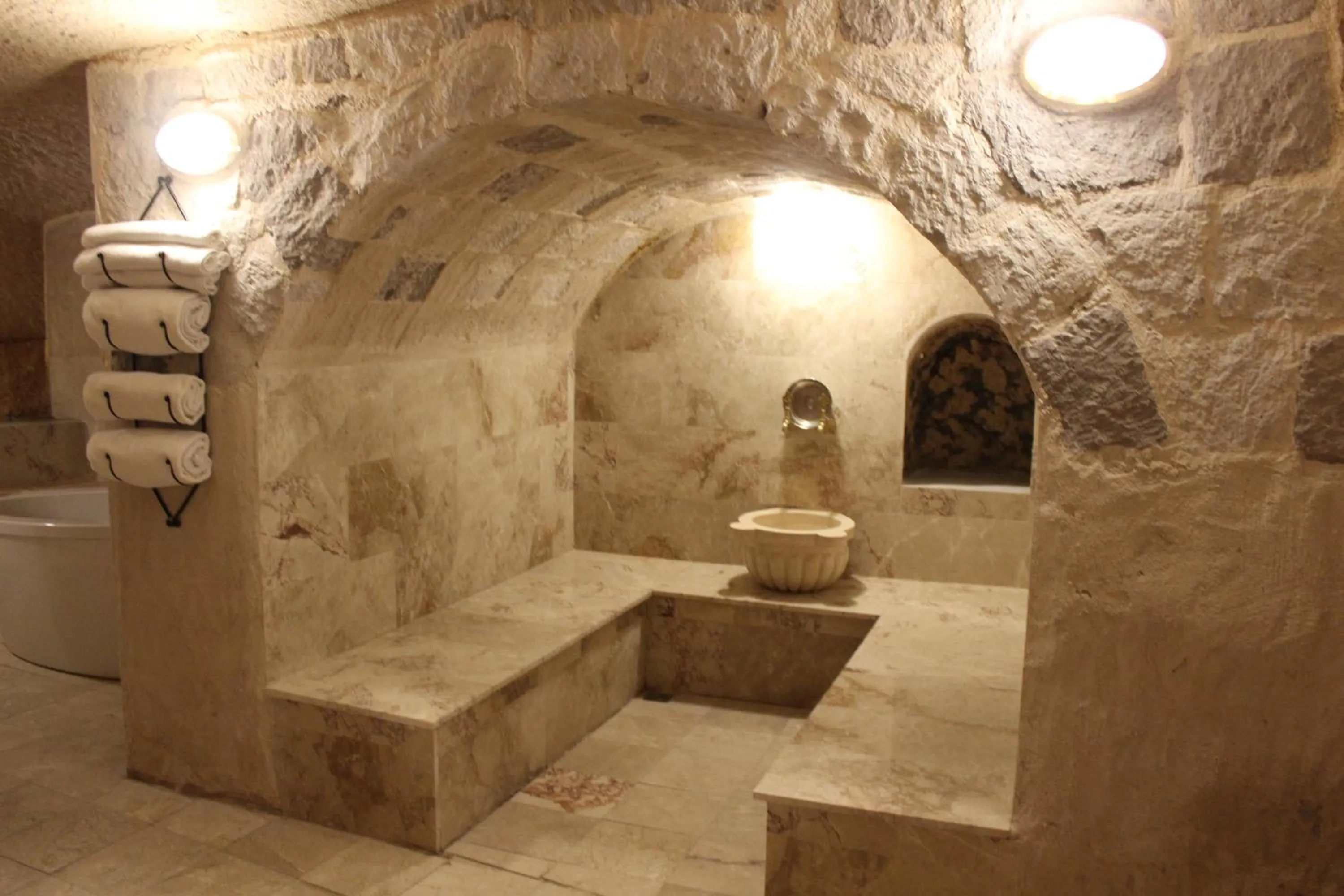 Bathroom in Helike Cave Suites