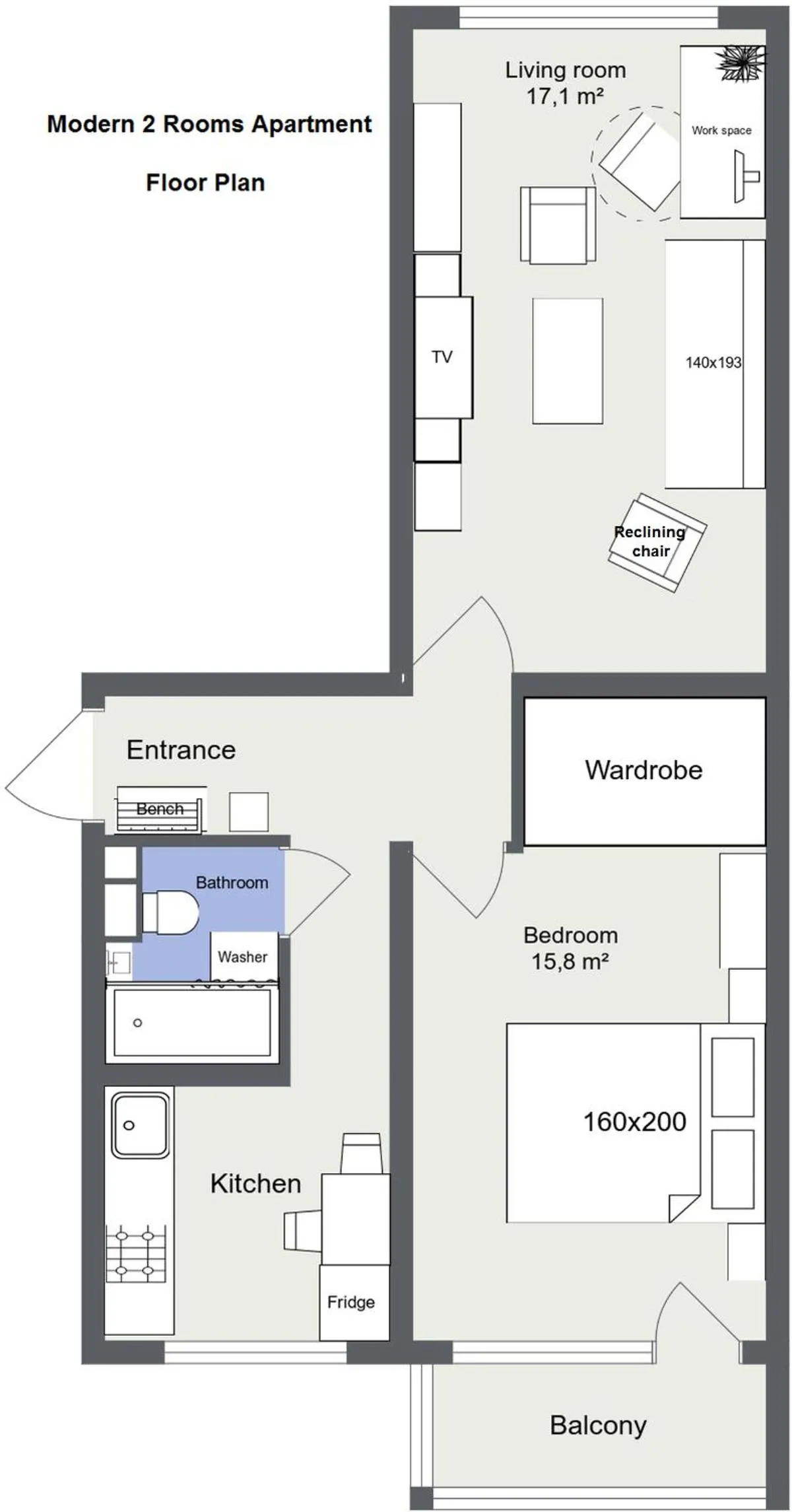 Floor plan in Modern 2 Rooms Apartment