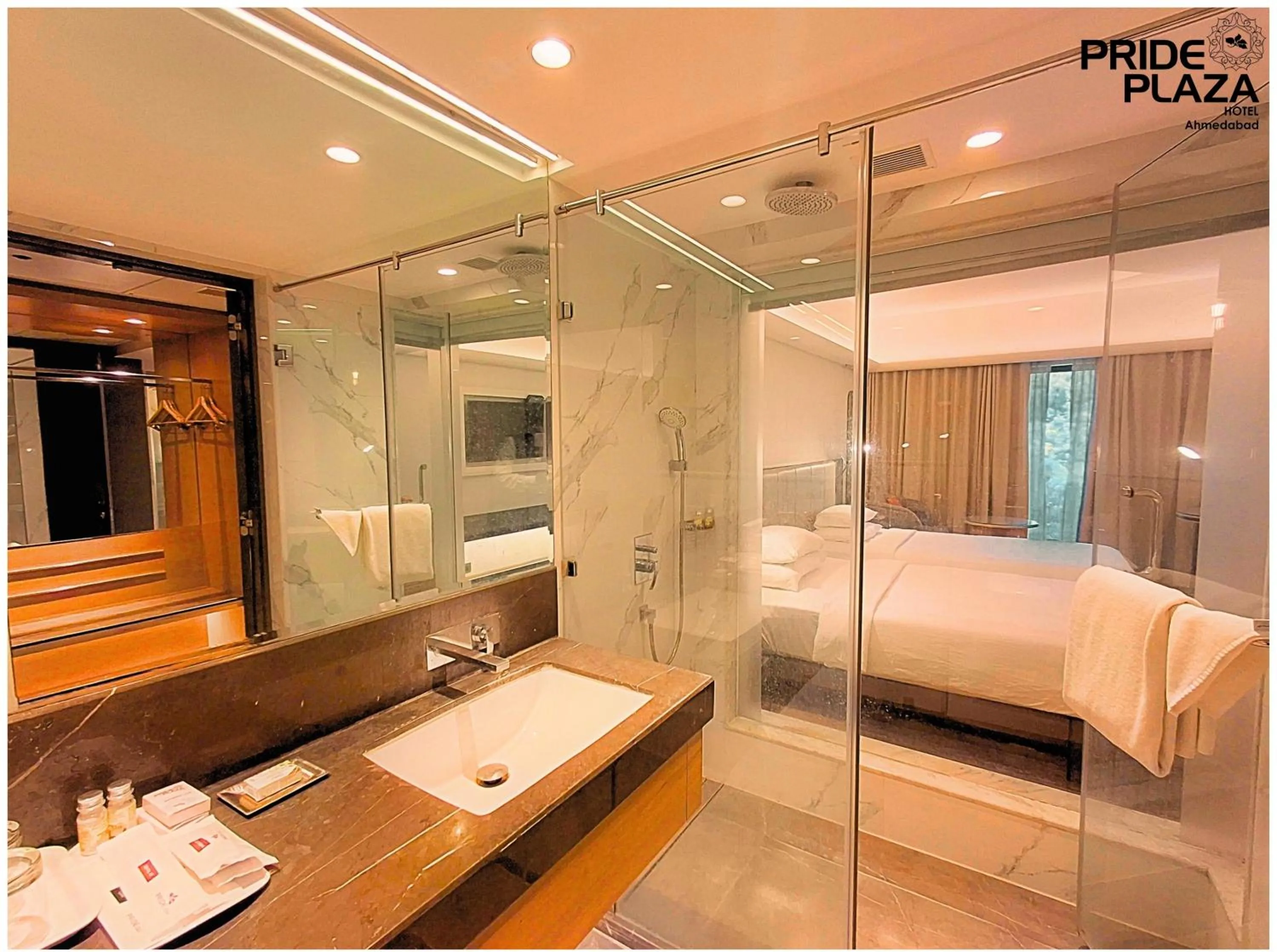 Shower, Bed in Pride Plaza Hotel, Ahmedabad