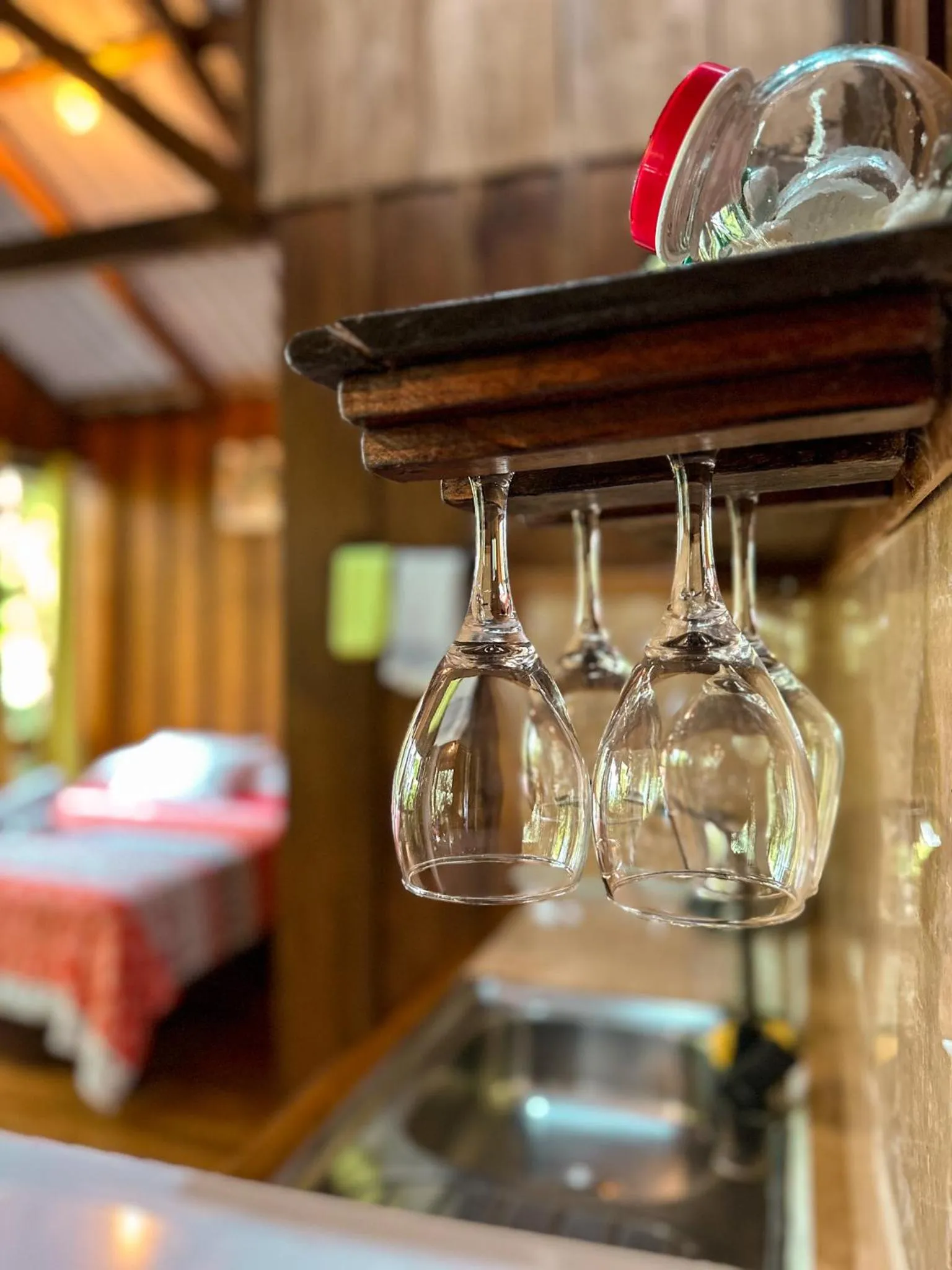 kitchen, Bed in Cabañas del Lago