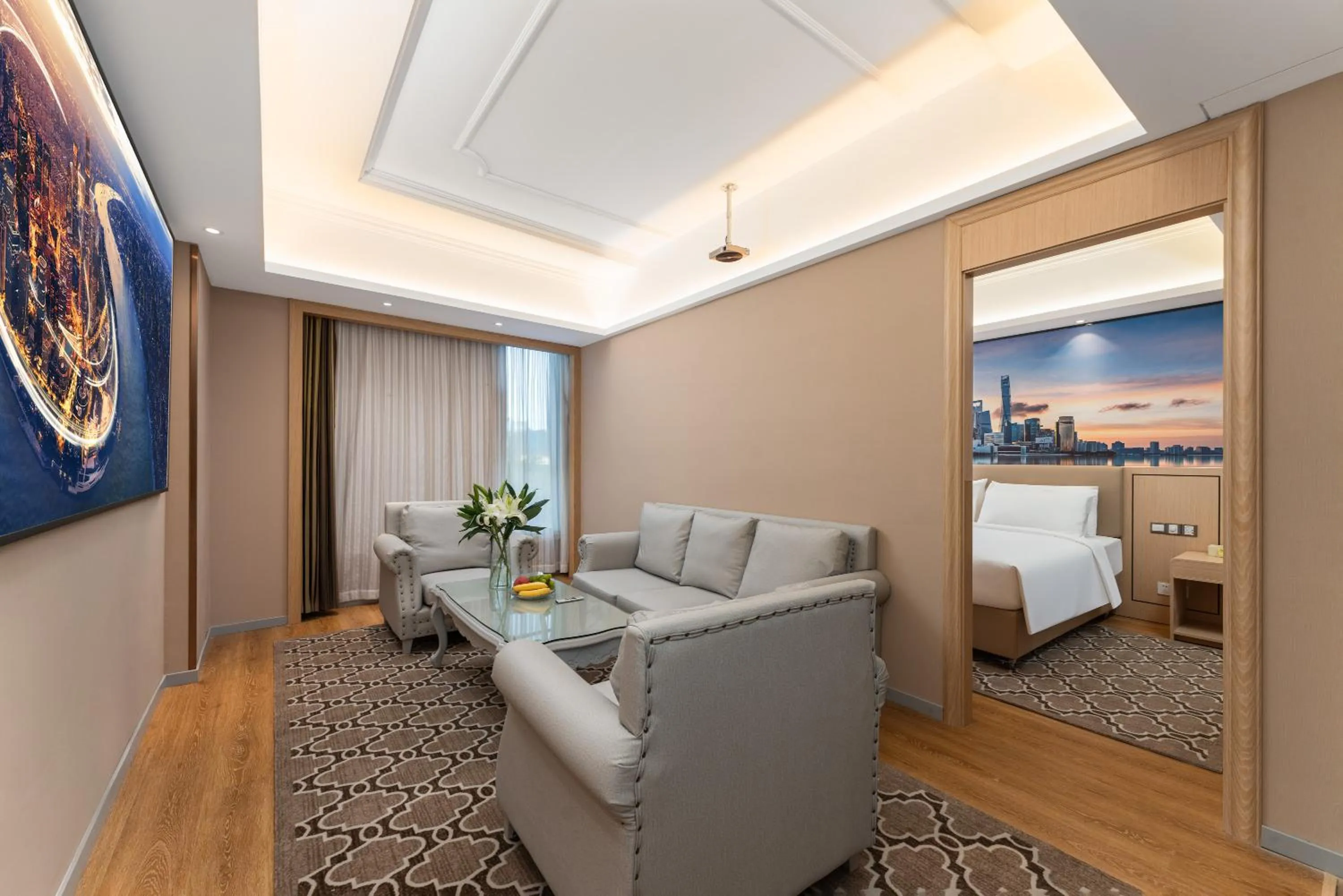 Bed in 维也纳国际酒店上海浦东机场东方枢纽店-提供浦东机场迪士尼免费穿梭巴士