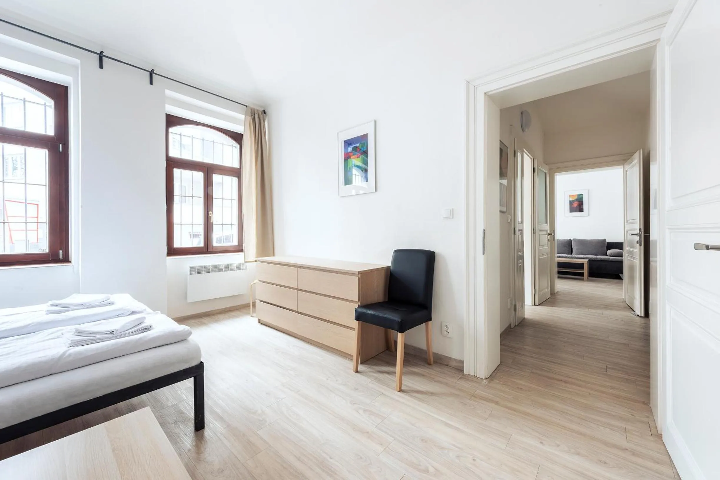 Living room, Bed in Family Apartments Praha 6