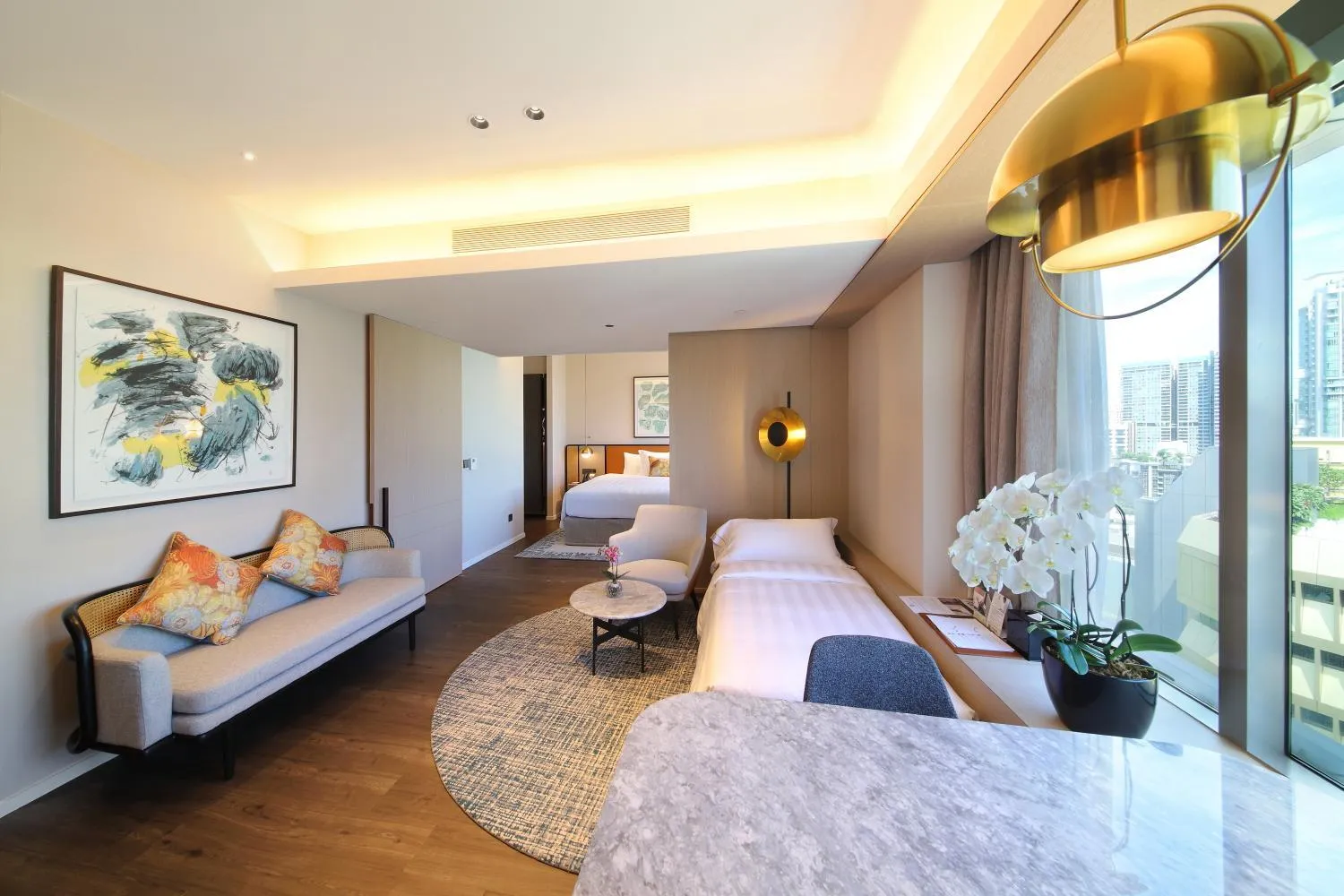 Living room, Bed in Pan Pacific Serviced Suites Orchard, Singapore