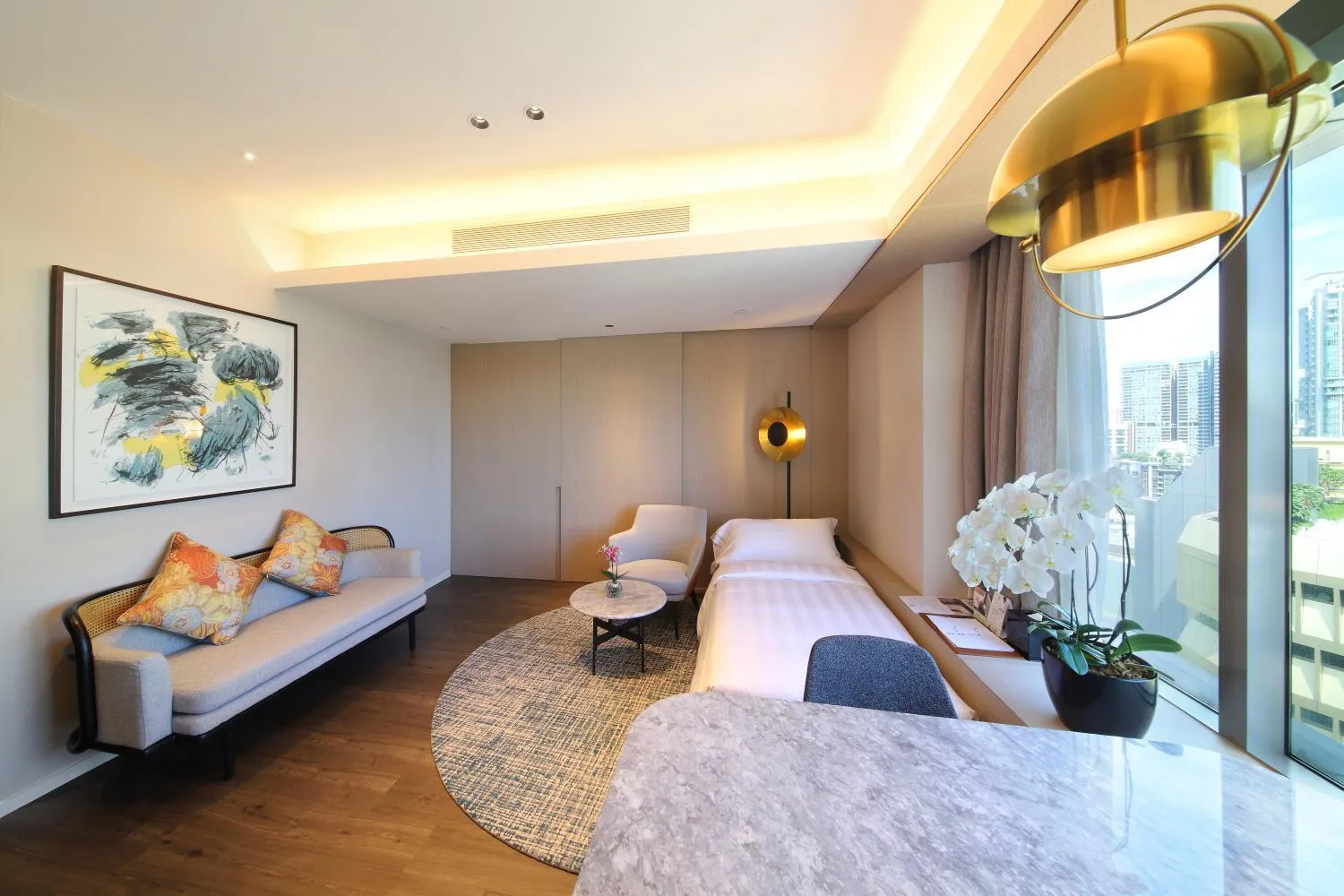 Living room, Bed in Pan Pacific Serviced Suites Orchard, Singapore