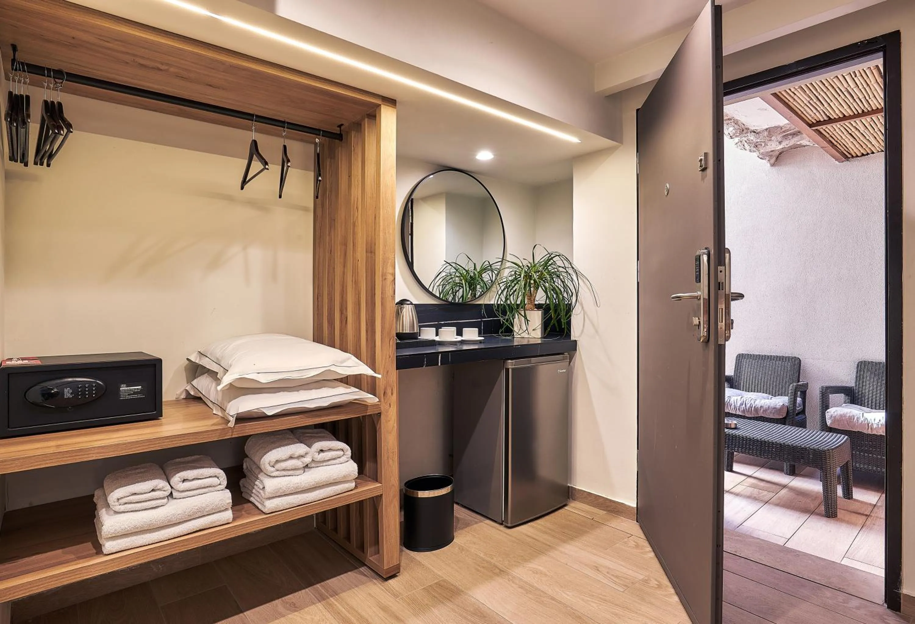 Patio, Bed in Dionisos Hotel