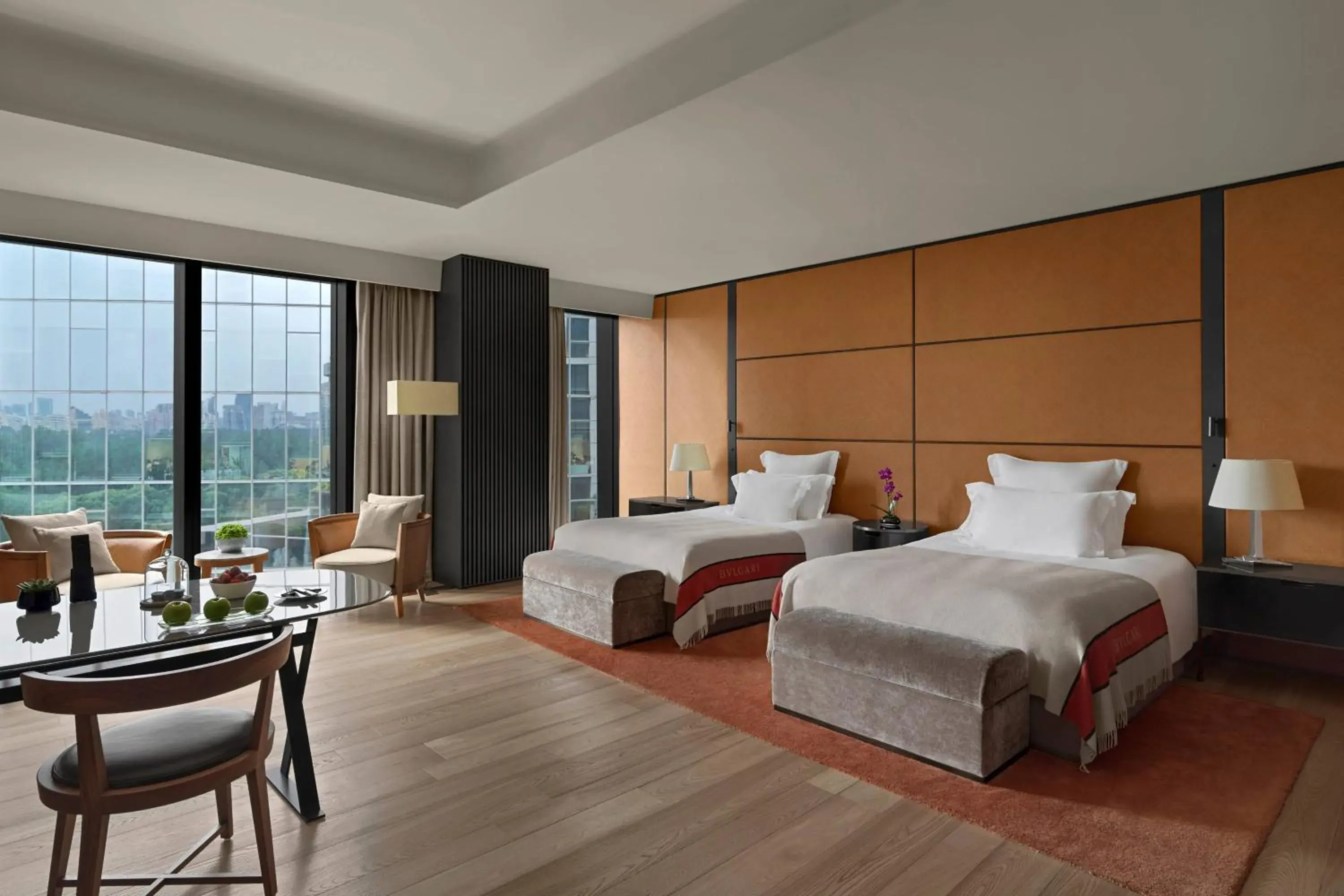 Deluxe Room with Two Double Beds and City View (Free Mini-bar soft drinks & beers + 1.9 mi pick-up or drop-off service + 4.6 feet wide double beds) in Bvlgari Hotel Beijing Deluxe Room with Two Double Beds and City View (Free Mini-bar soft drinks & beers + 1.9 mi pick-up or drop-off service + 4.6 feet wide double beds) in Bvlgari Hotel Beijing