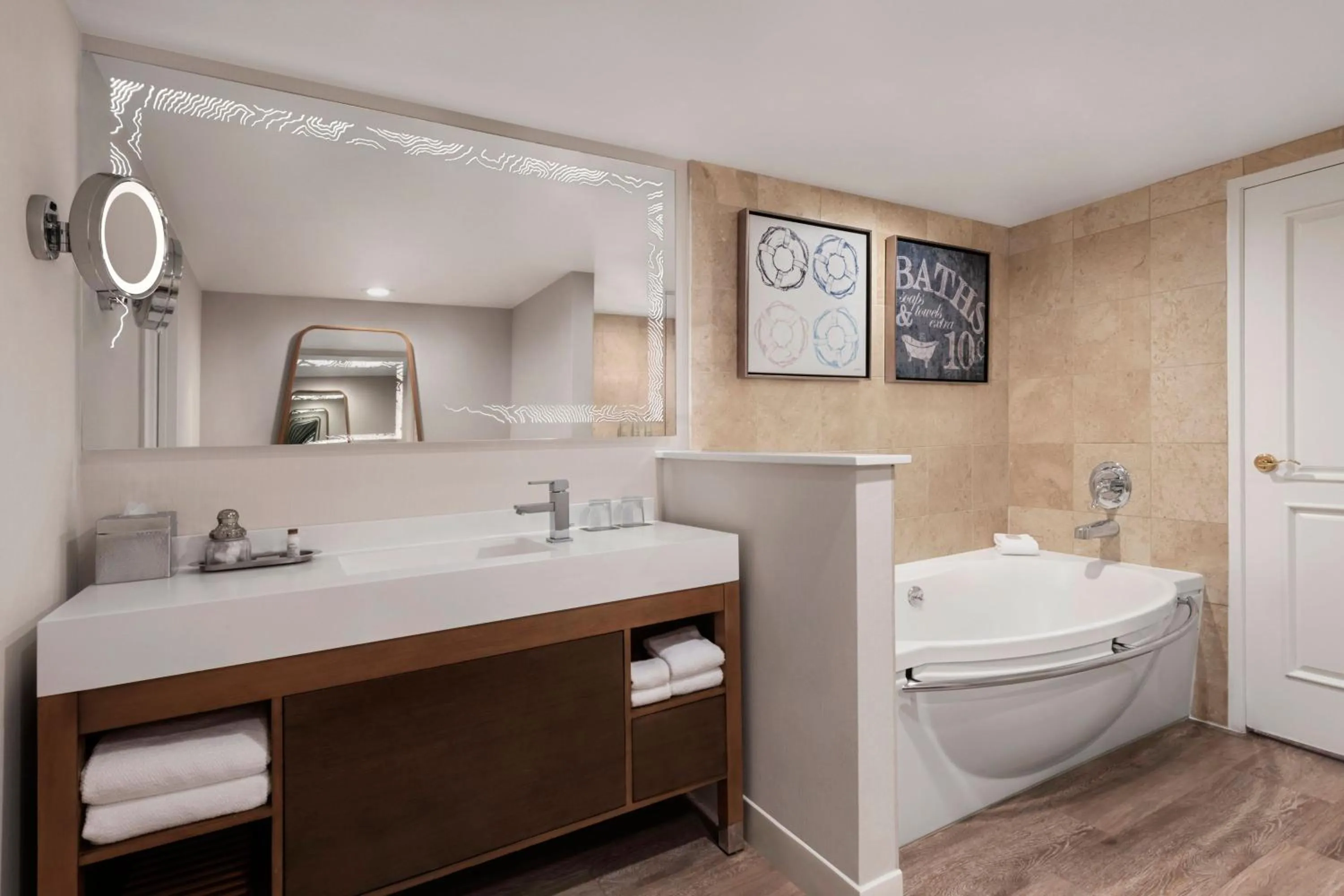 Bathroom, Bed in Renaissance Newport Beach Hotel