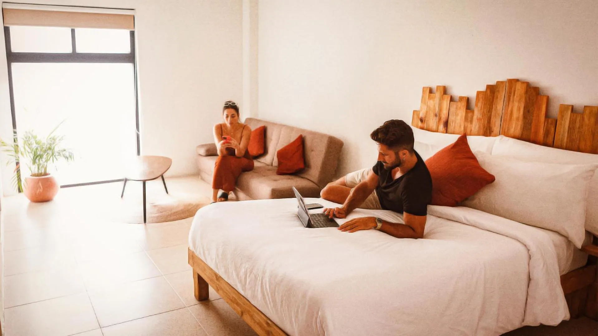 Bed in Nomads Hotel & Rooftop Pool Cancun