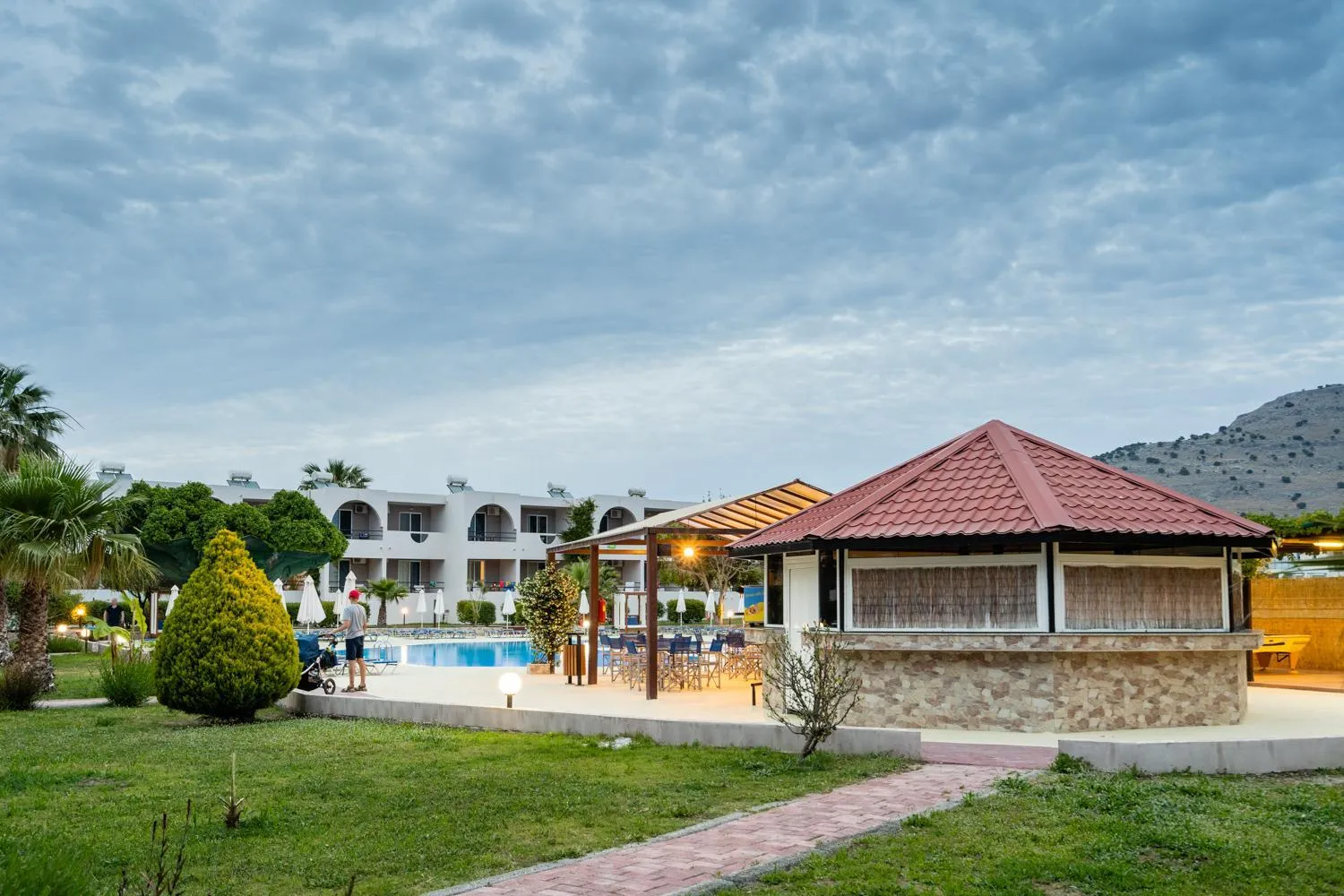 Pool view in Lardos Bay Hotel