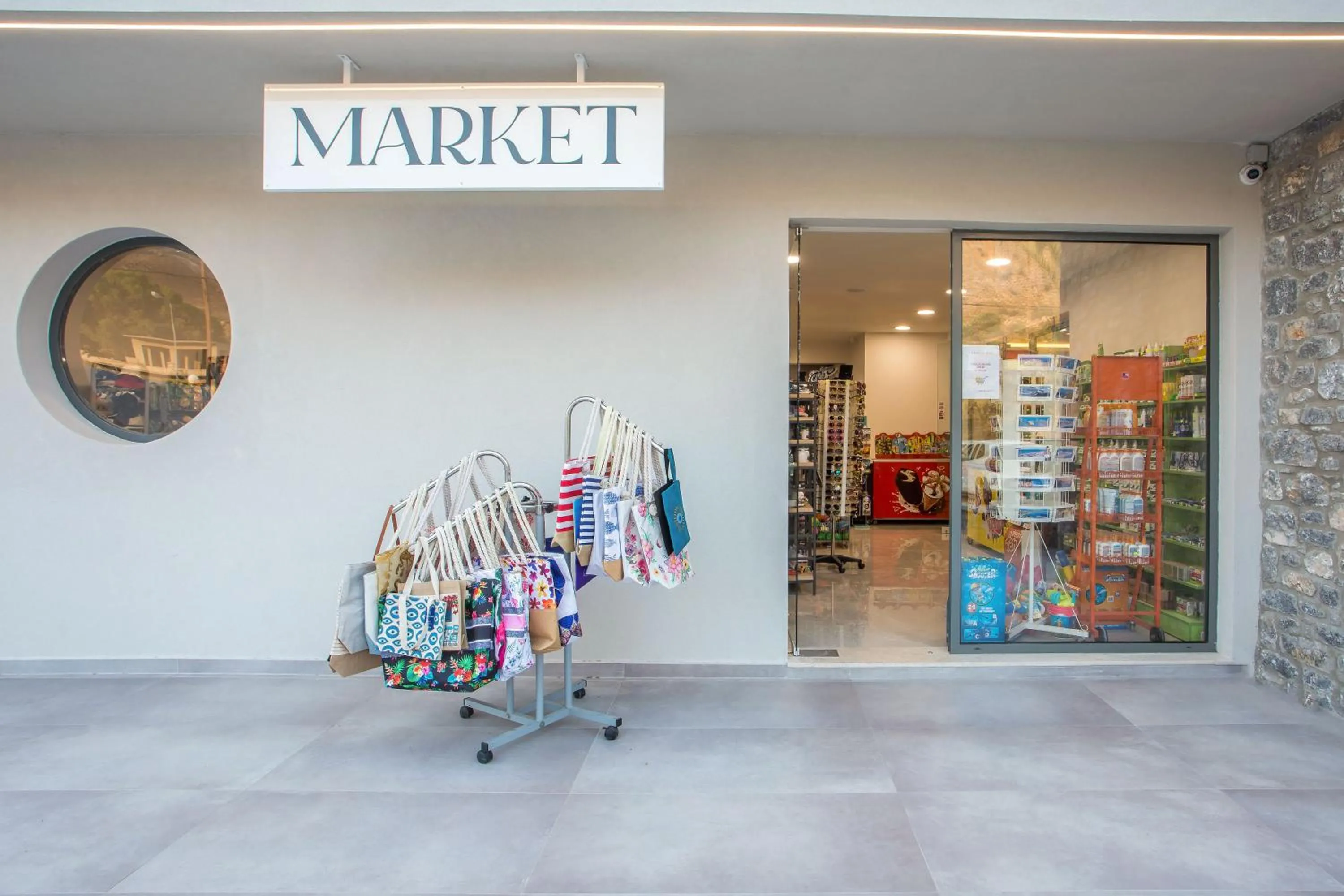 Text overlay in Lardos Bay Hotel