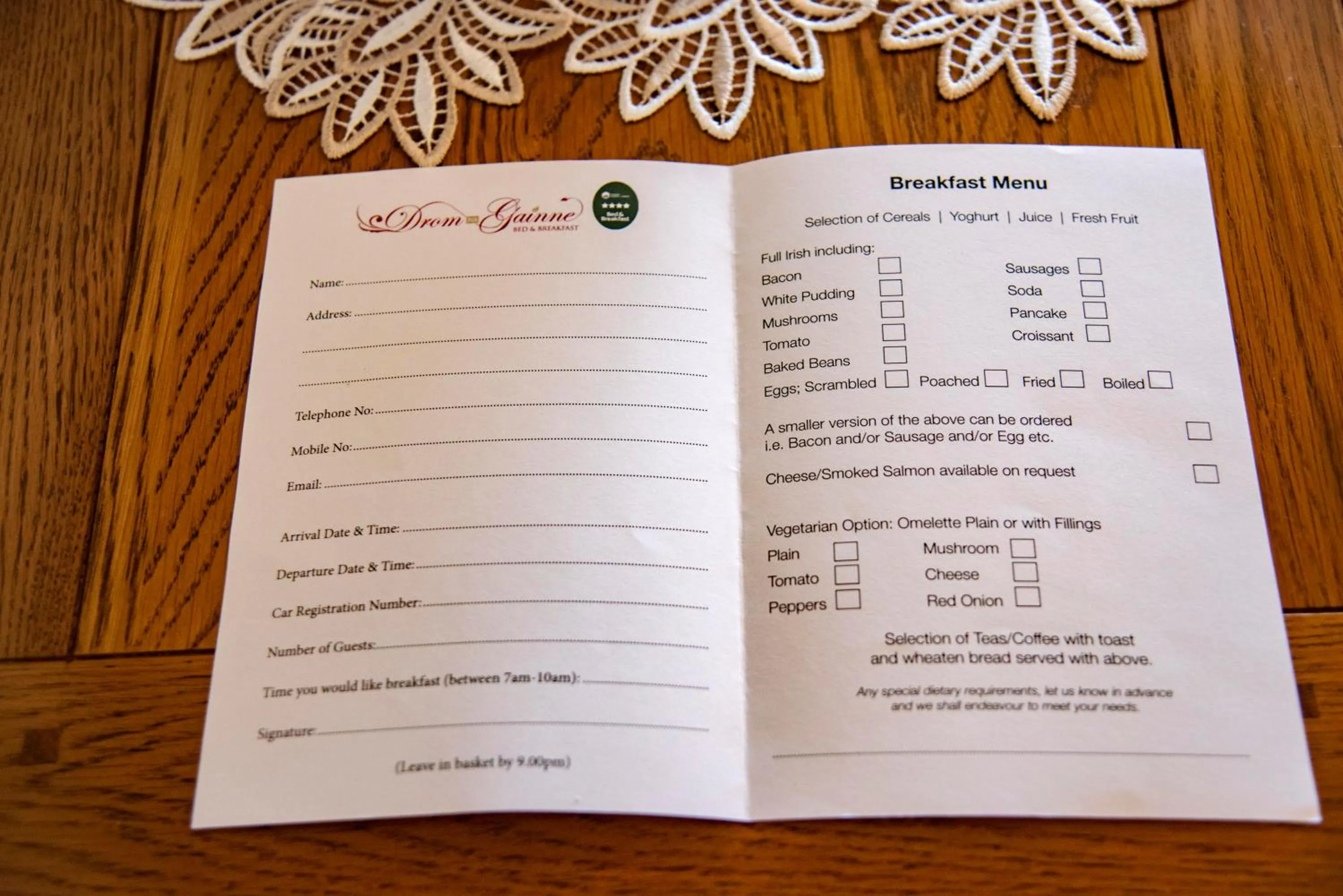 Food and drinks in Drom na Gainne B&B