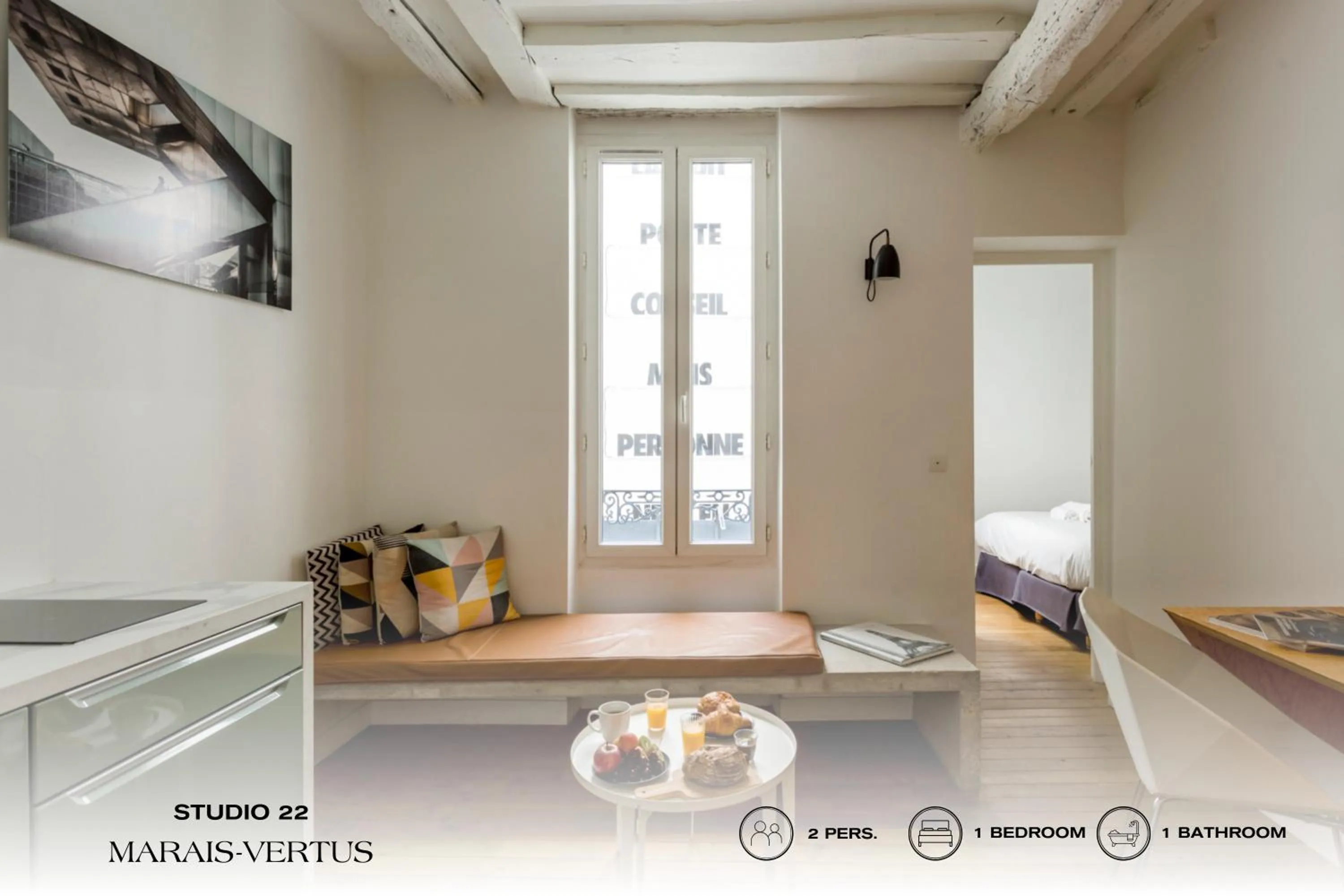 Dining area, Bed in Beauquartier - Marais Vertus