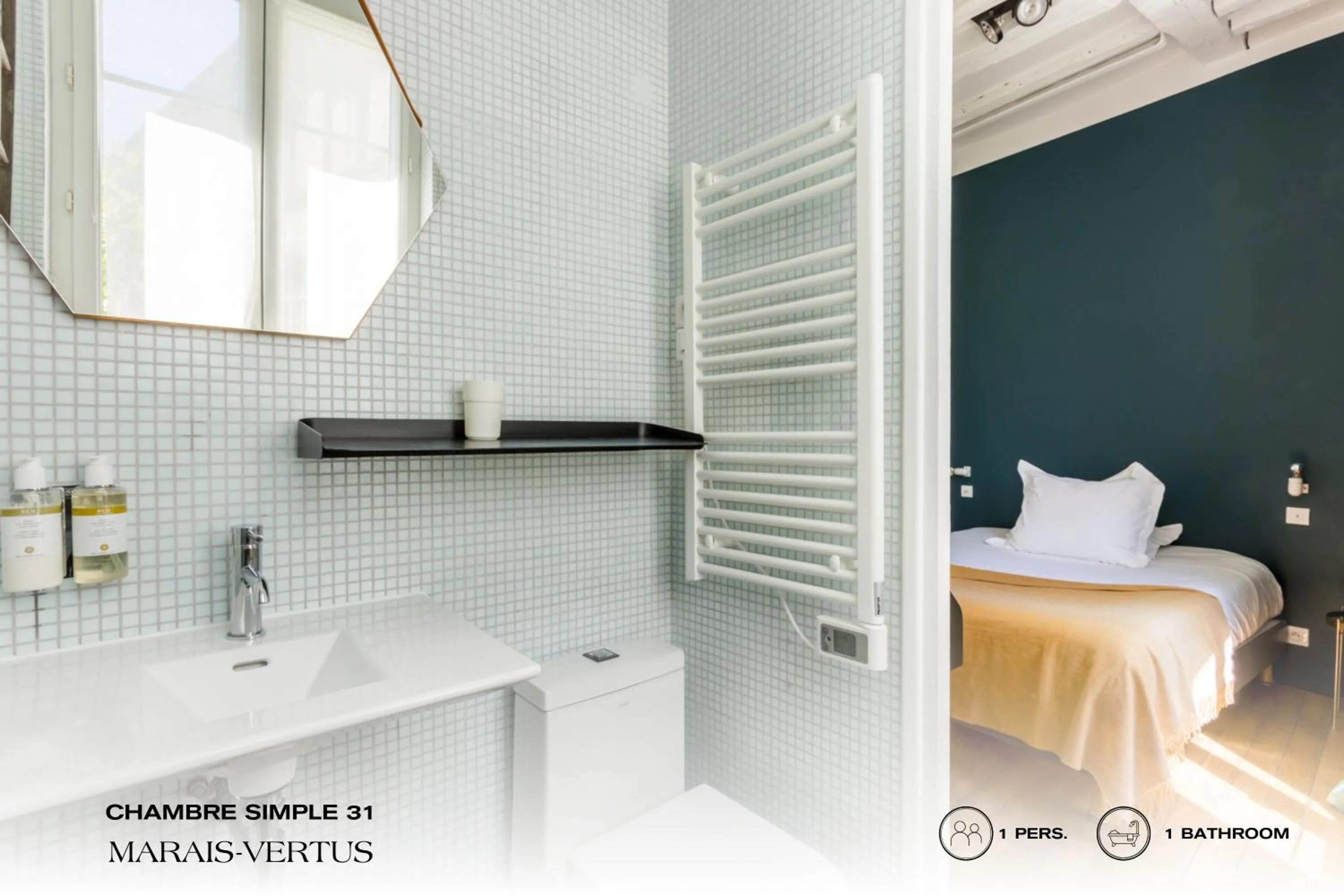 Bathroom, Bed in Beauquartier - Marais Vertus