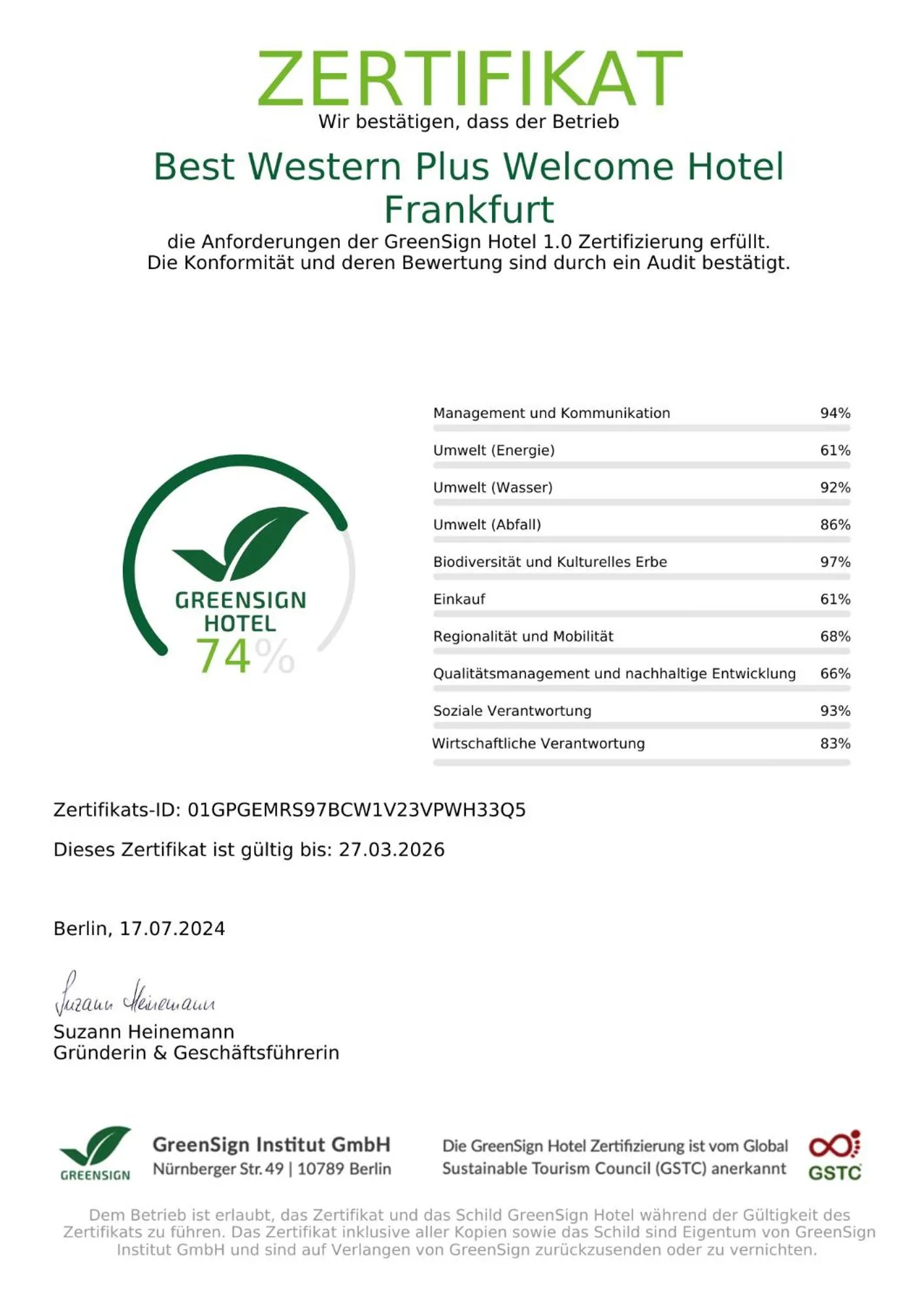 Logo/Certificate/Sign in Best Western Plus Welcome Hotel Frankfurt