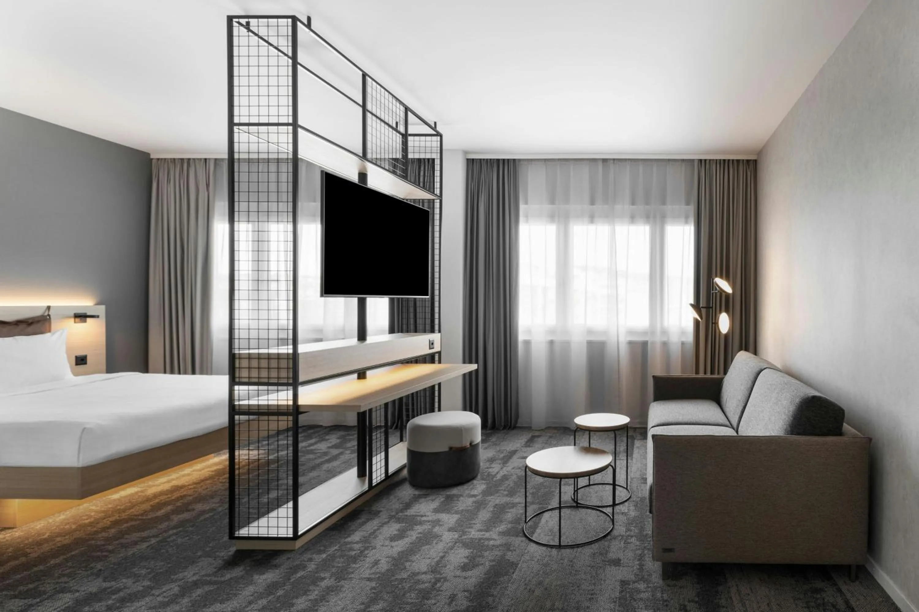 Photo of the whole room, Bed in Moxy Zurich