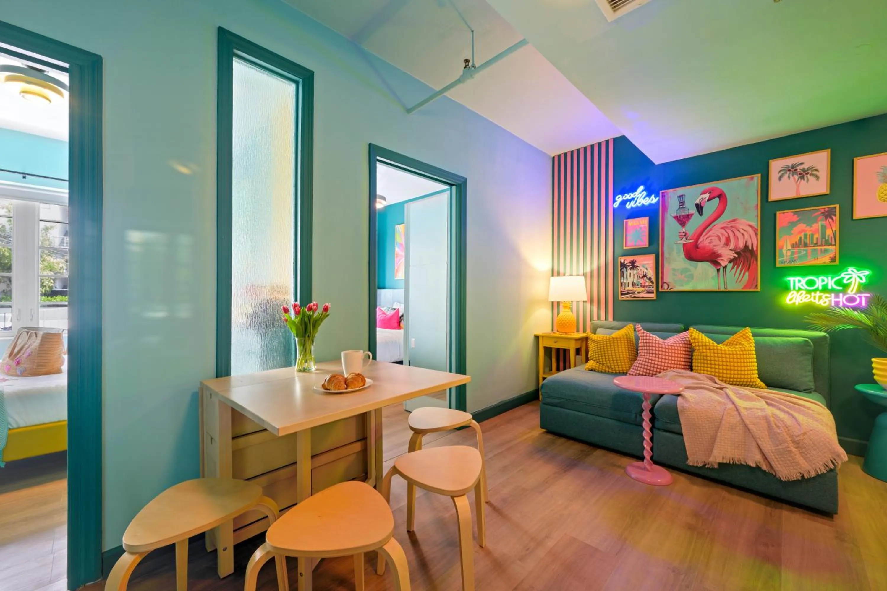 Living room, Bed in Barbizon on Ocean Drive Apartments