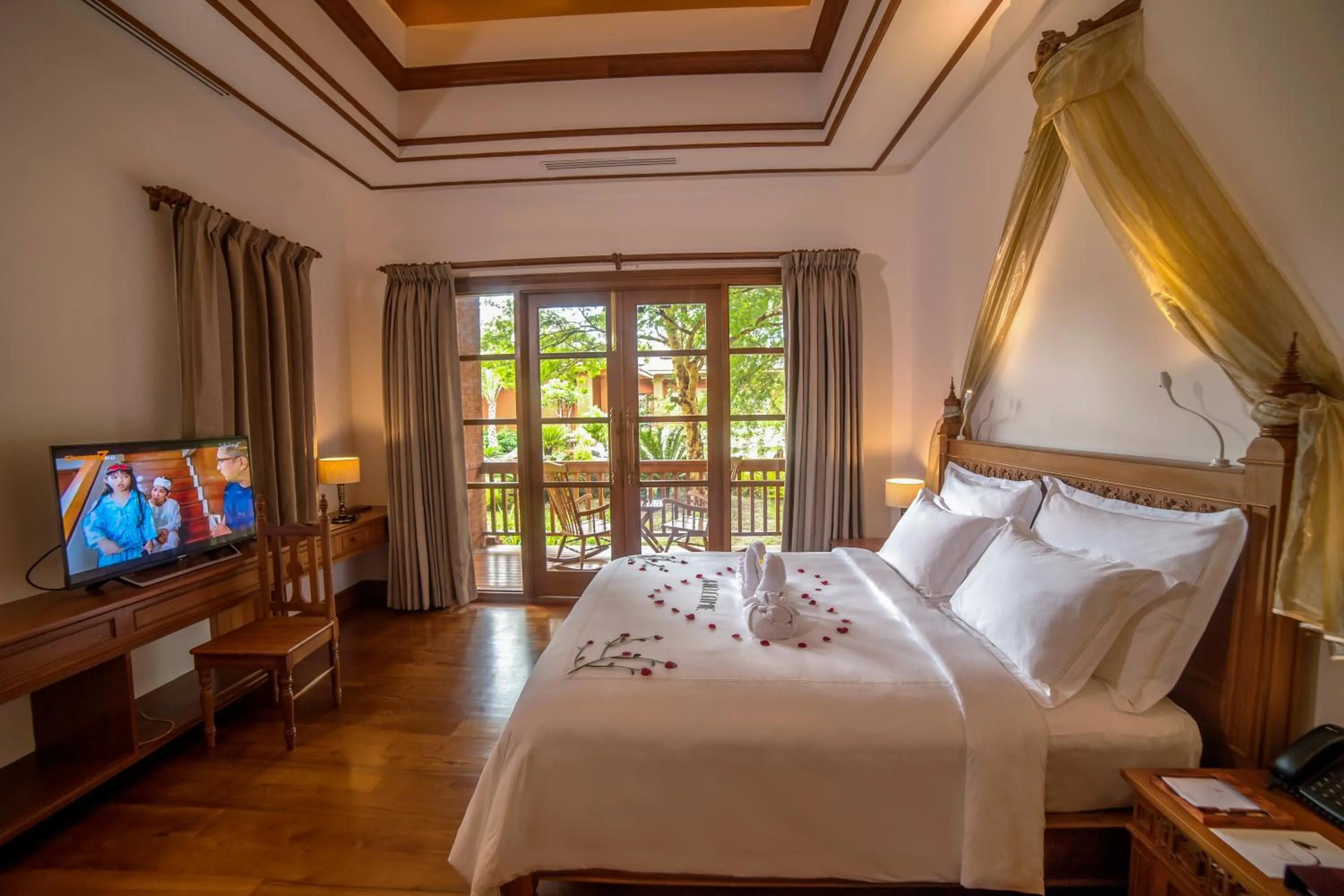 Bed in Heritage Bagan Hotel