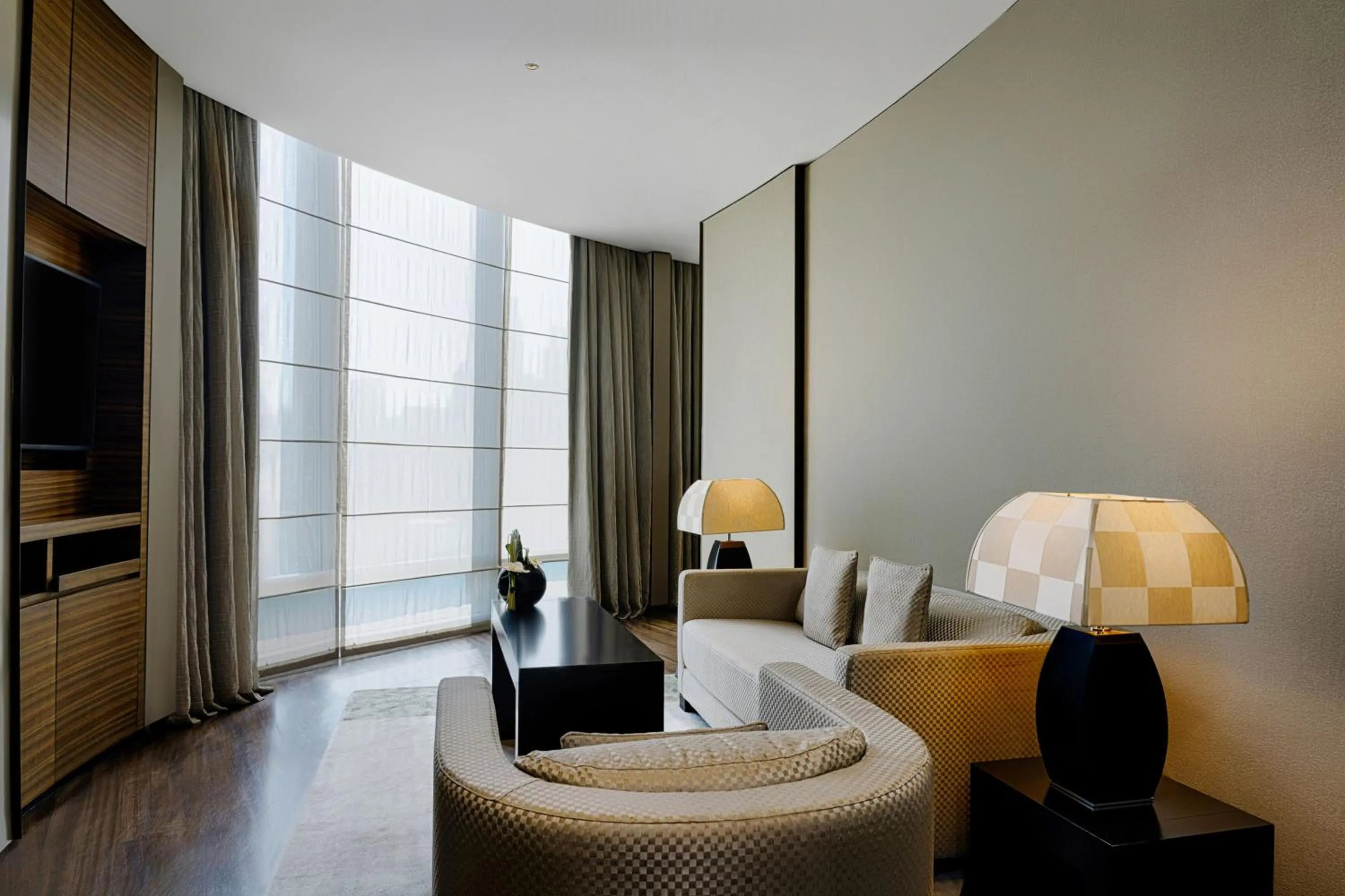 Seating area, Bed in Armani Hotel Dubai, Burj Khalifa