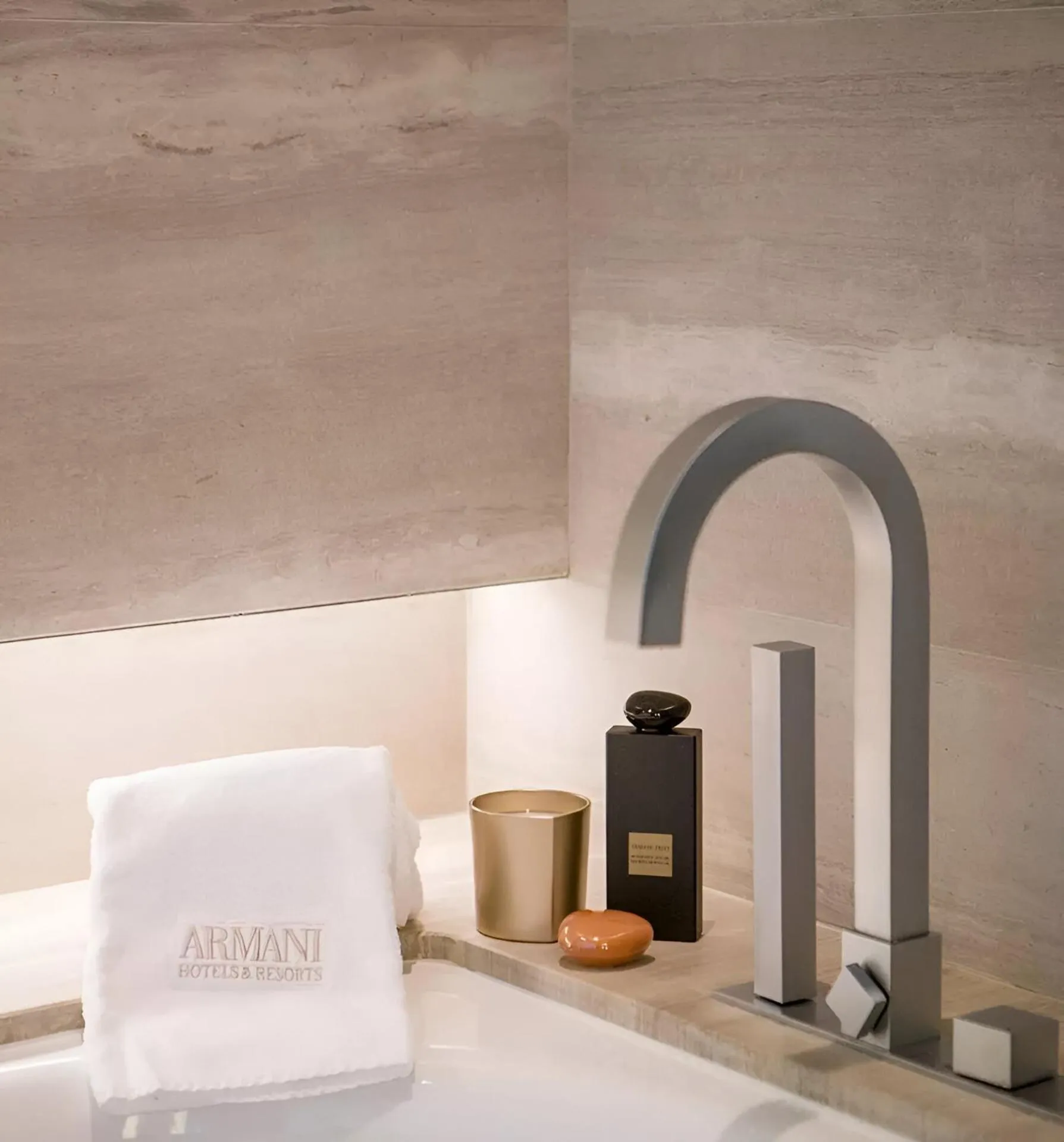 Bathroom, Bed in Armani Hotel Dubai, Burj Khalifa