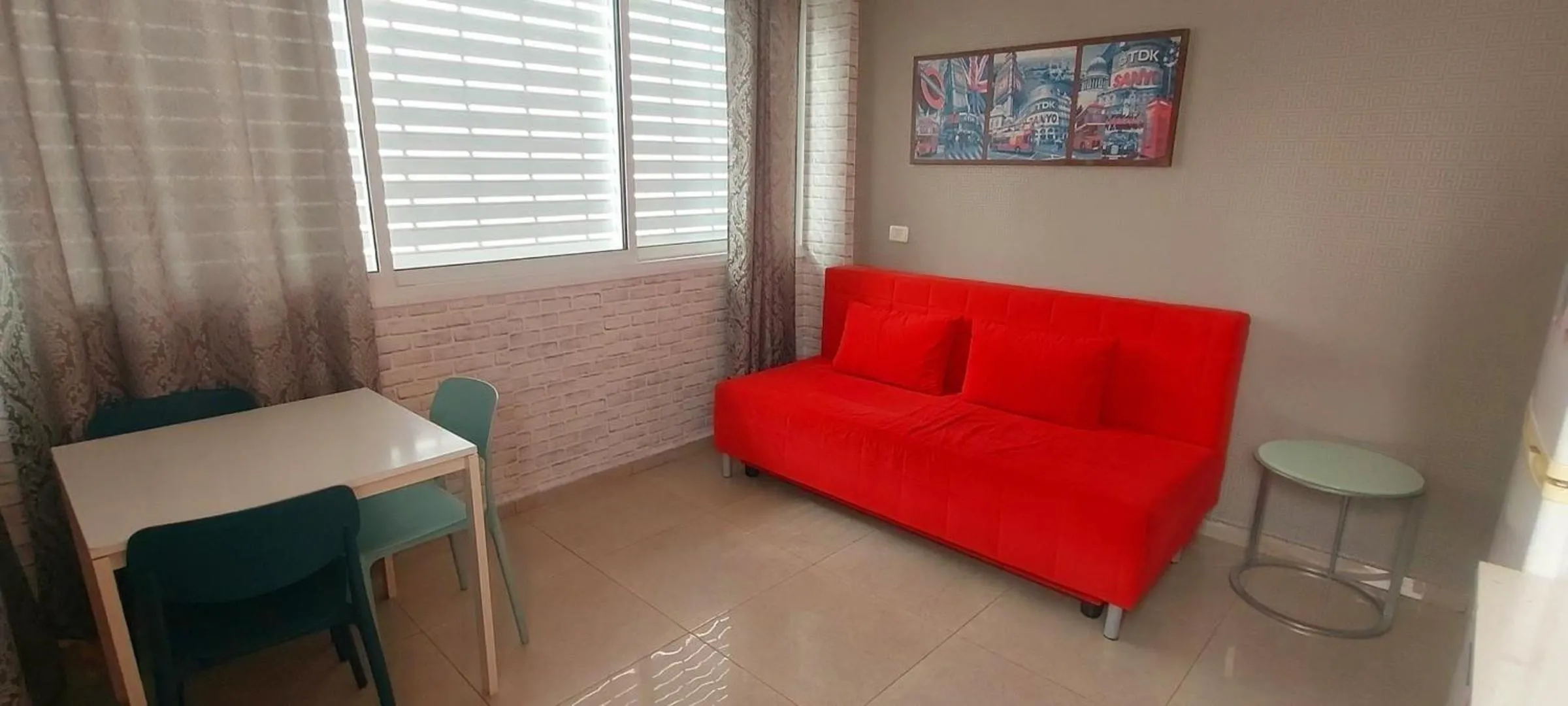Seating area in 612 apartment on the beach