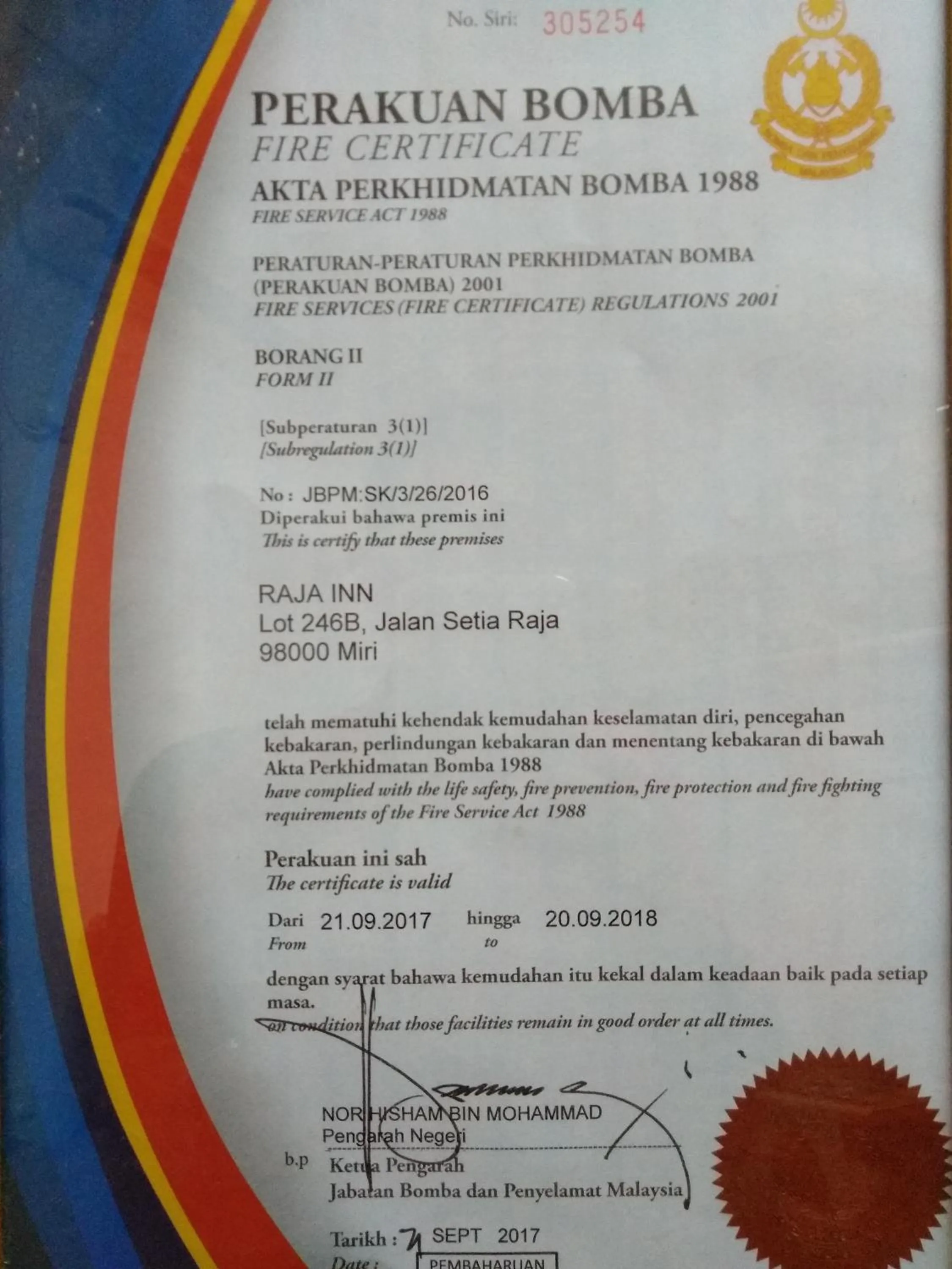 Certificate/Award in Raja Inn