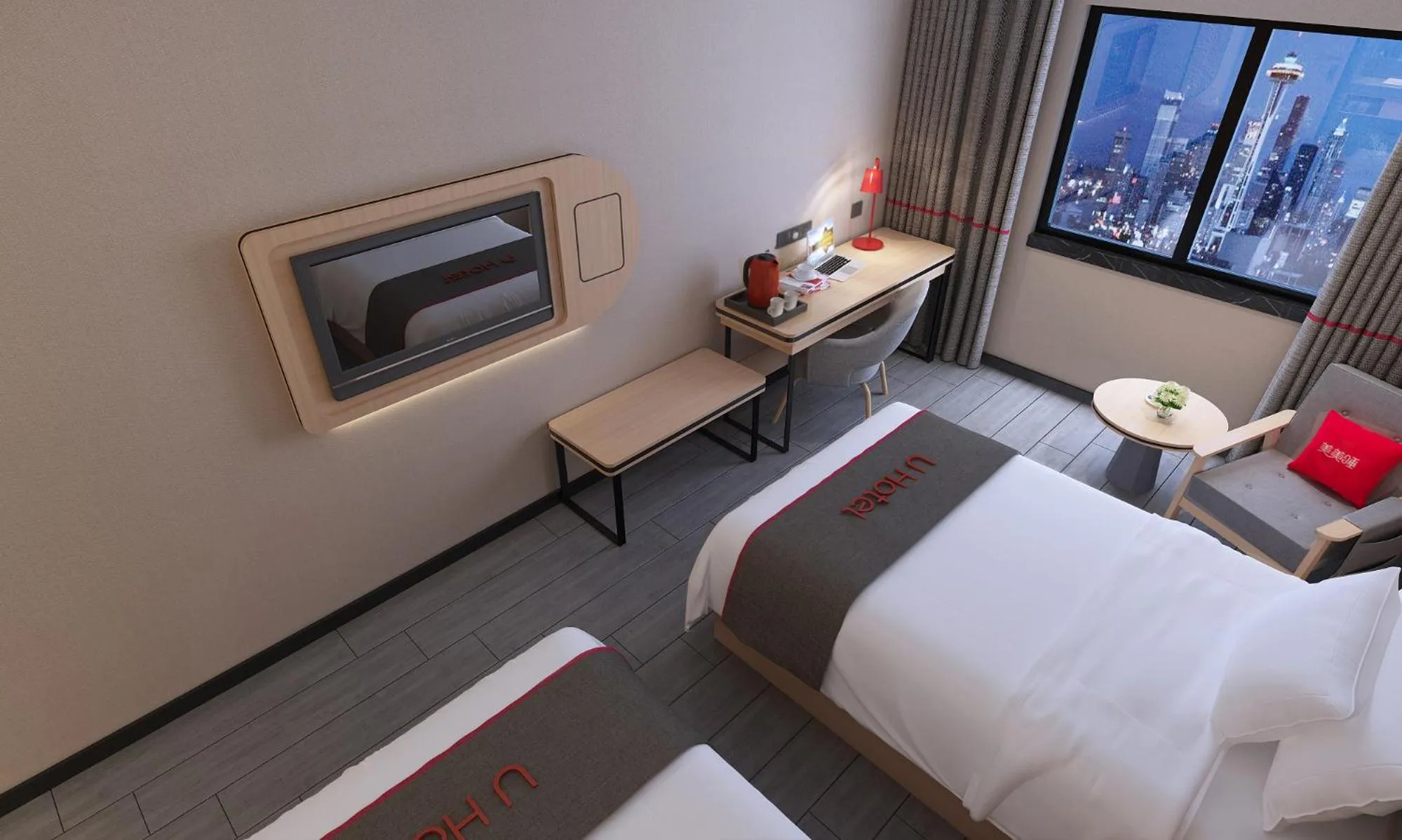 Bed in Thank Inn Chain Hotel Shandong Qingdao Huangdao Wangtai Juyang Road