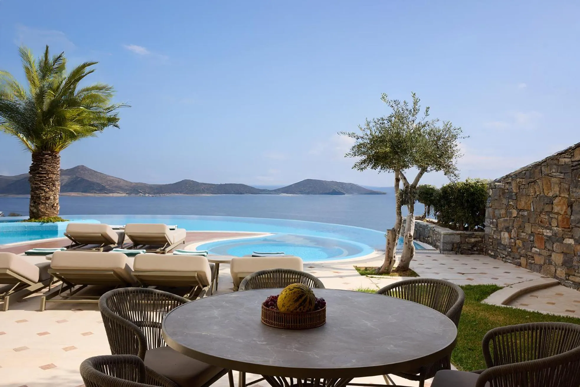 Pool view in Elounda Gulf Villas by Sandglass