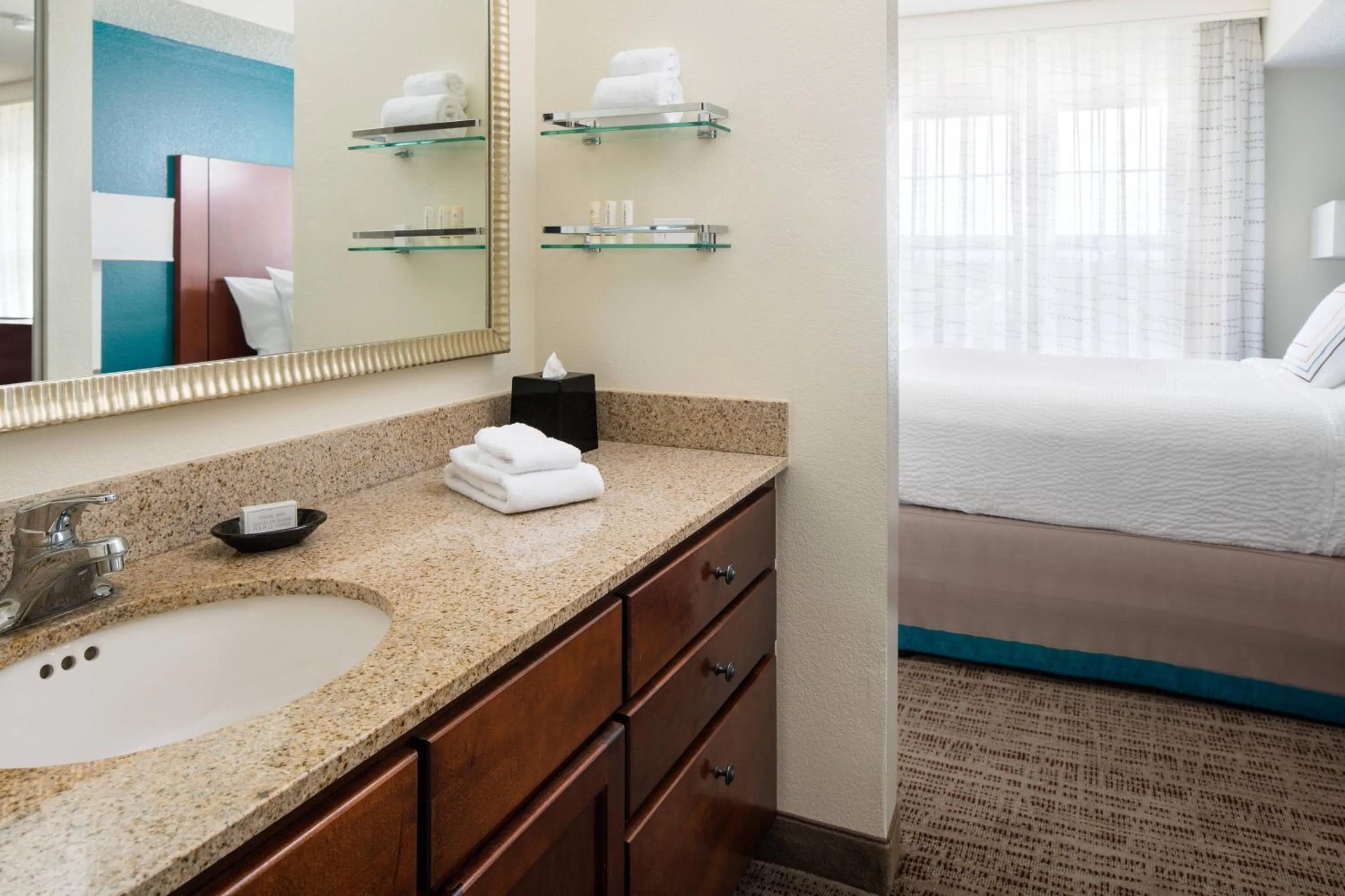 Bathroom, Bed in Residence Inn by Marriott Cypress Los Alamitos