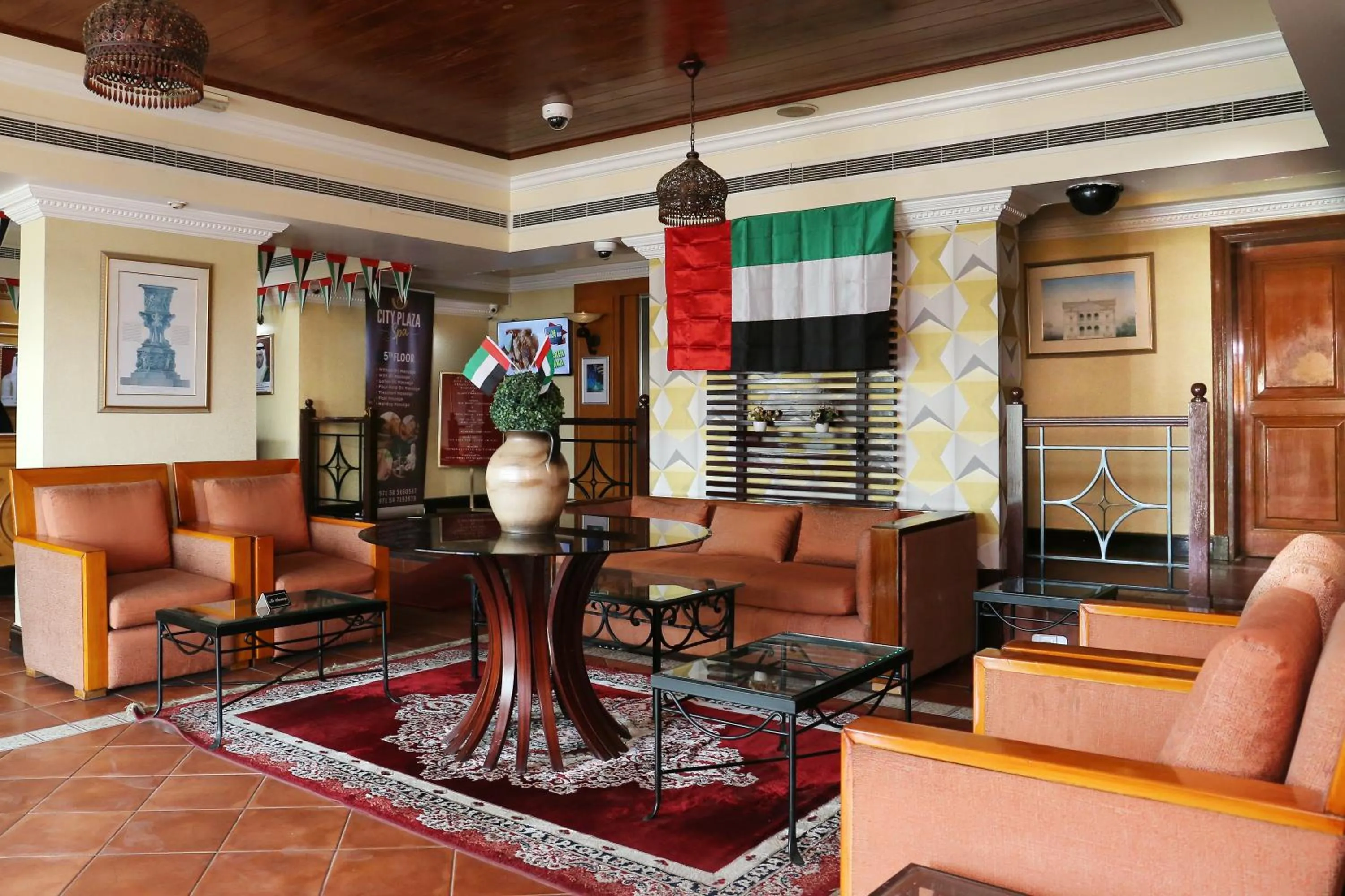 Seating area in City Plaza Hotel