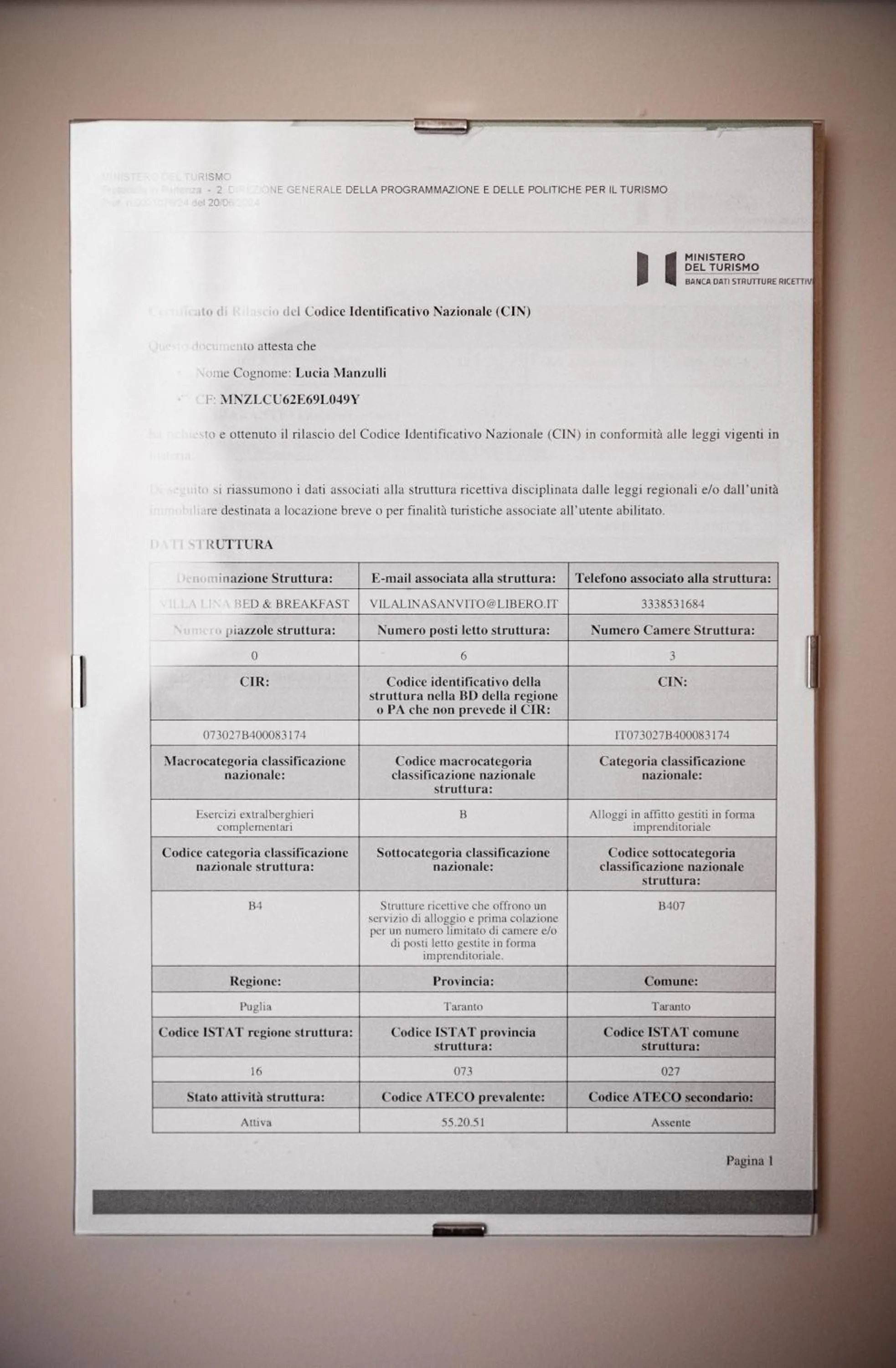 Text overlay in Villa Lina Bed&Breakfast