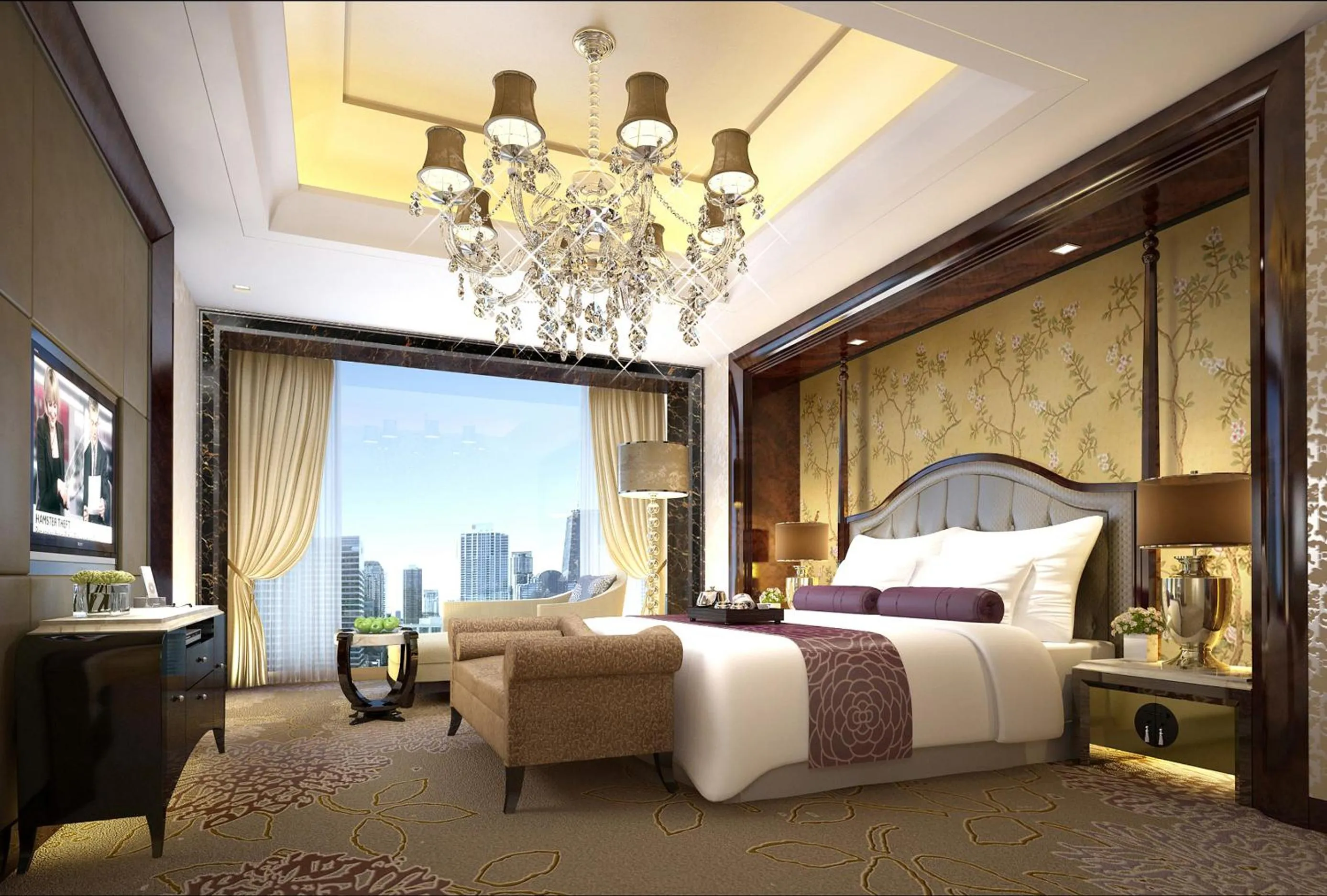 Bedroom, Bed in Wanda Realm Taizhou