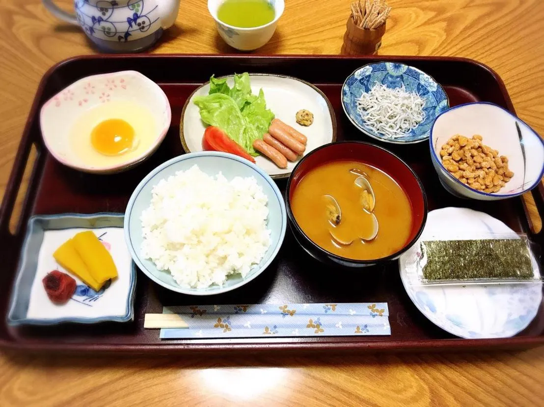 Asian breakfast in Minshuku Takahashi Kashibuneten