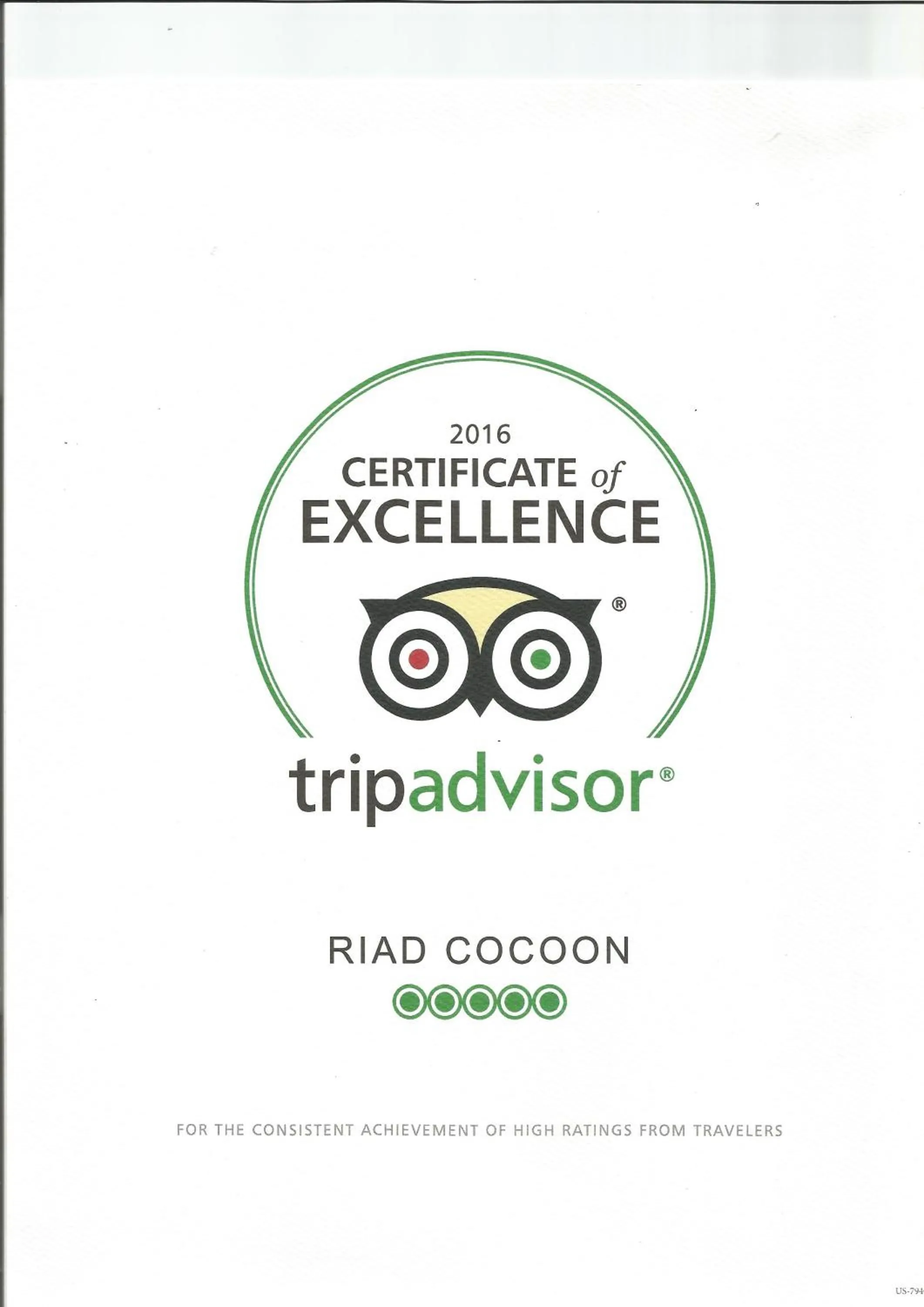 Certificate/Award in Riad Cocoon