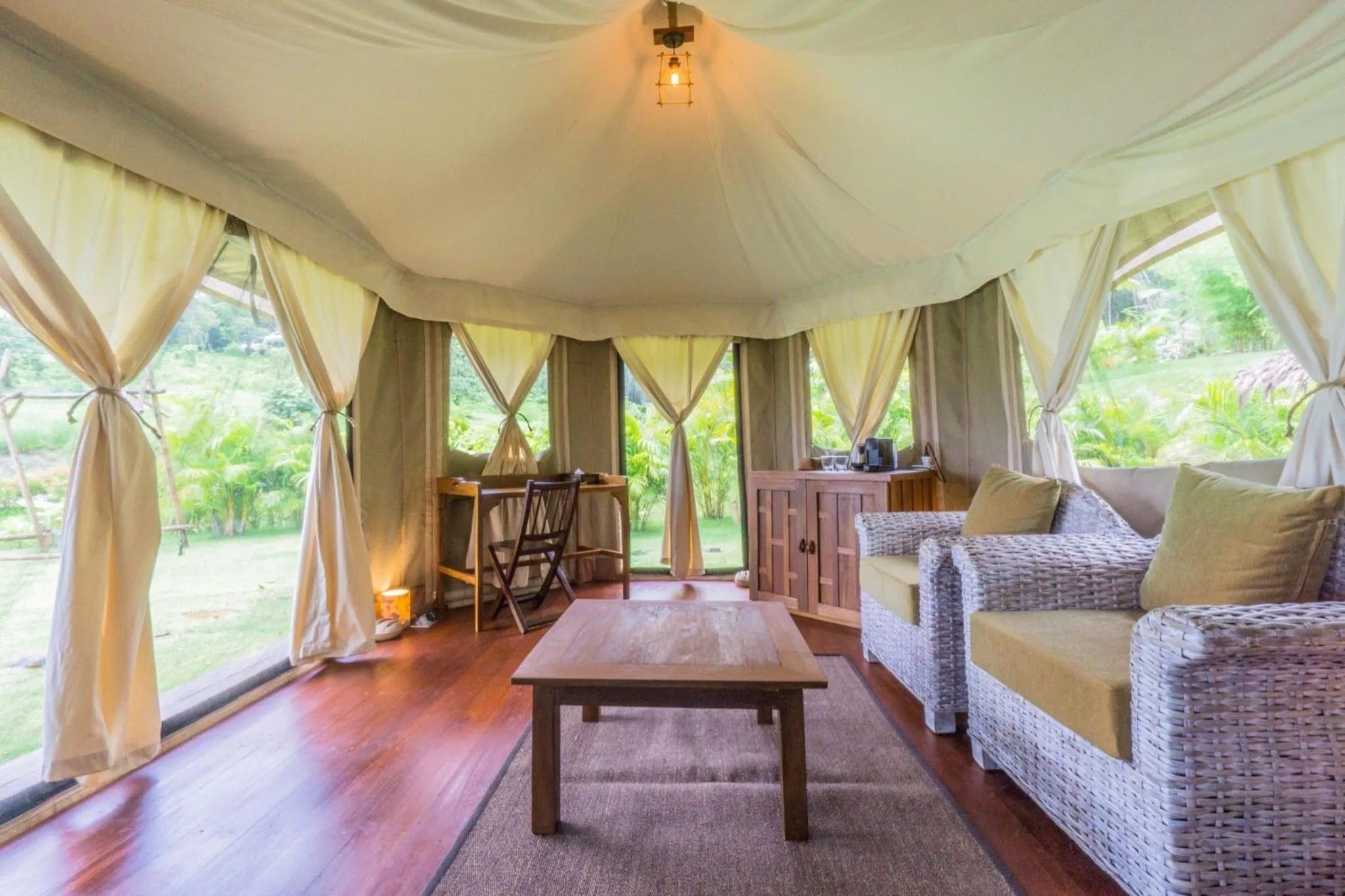 Living room in 9 Hornbills Tented Camp