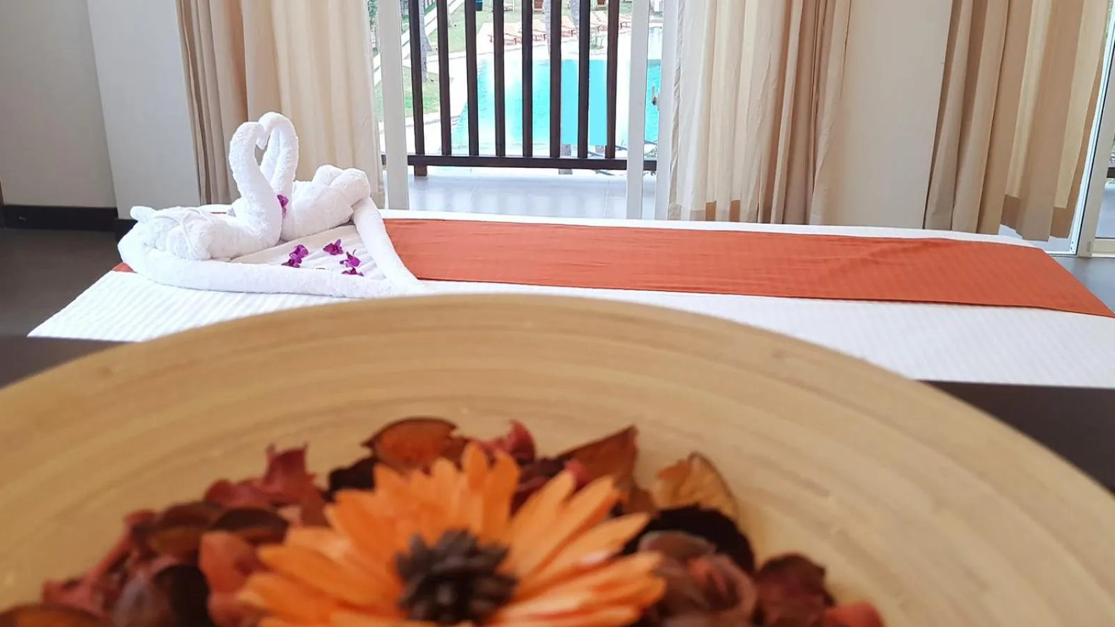 Pool view, Bed in Blue Whale Resort & Kite Surfing