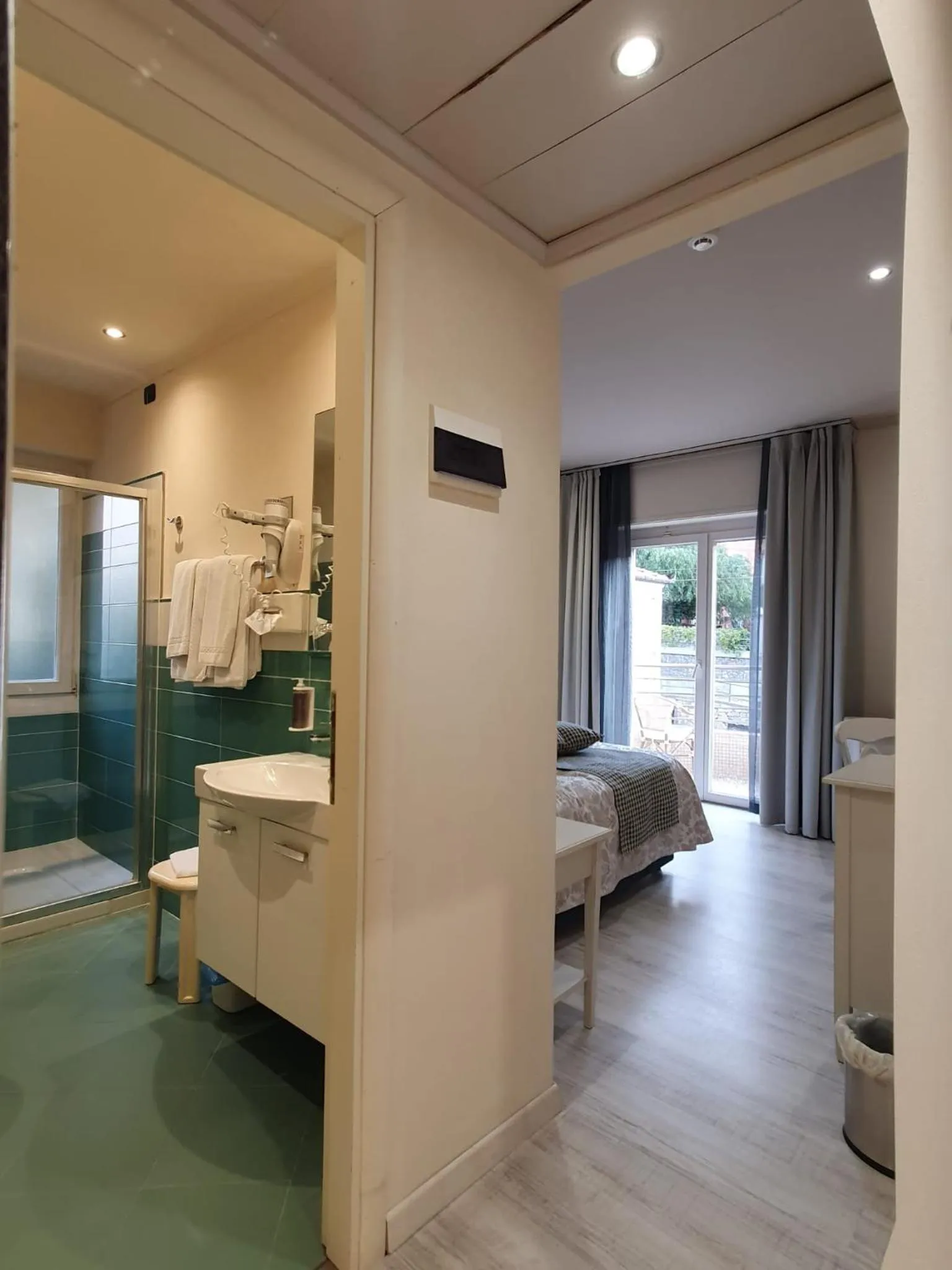 Shower, Bed in Hotel Regina