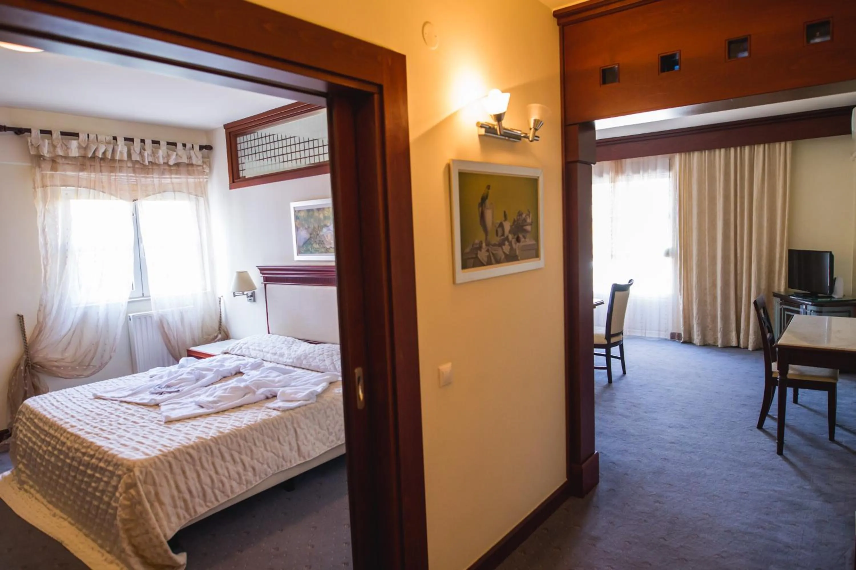 Bed in Crithoni's Paradise Hotel