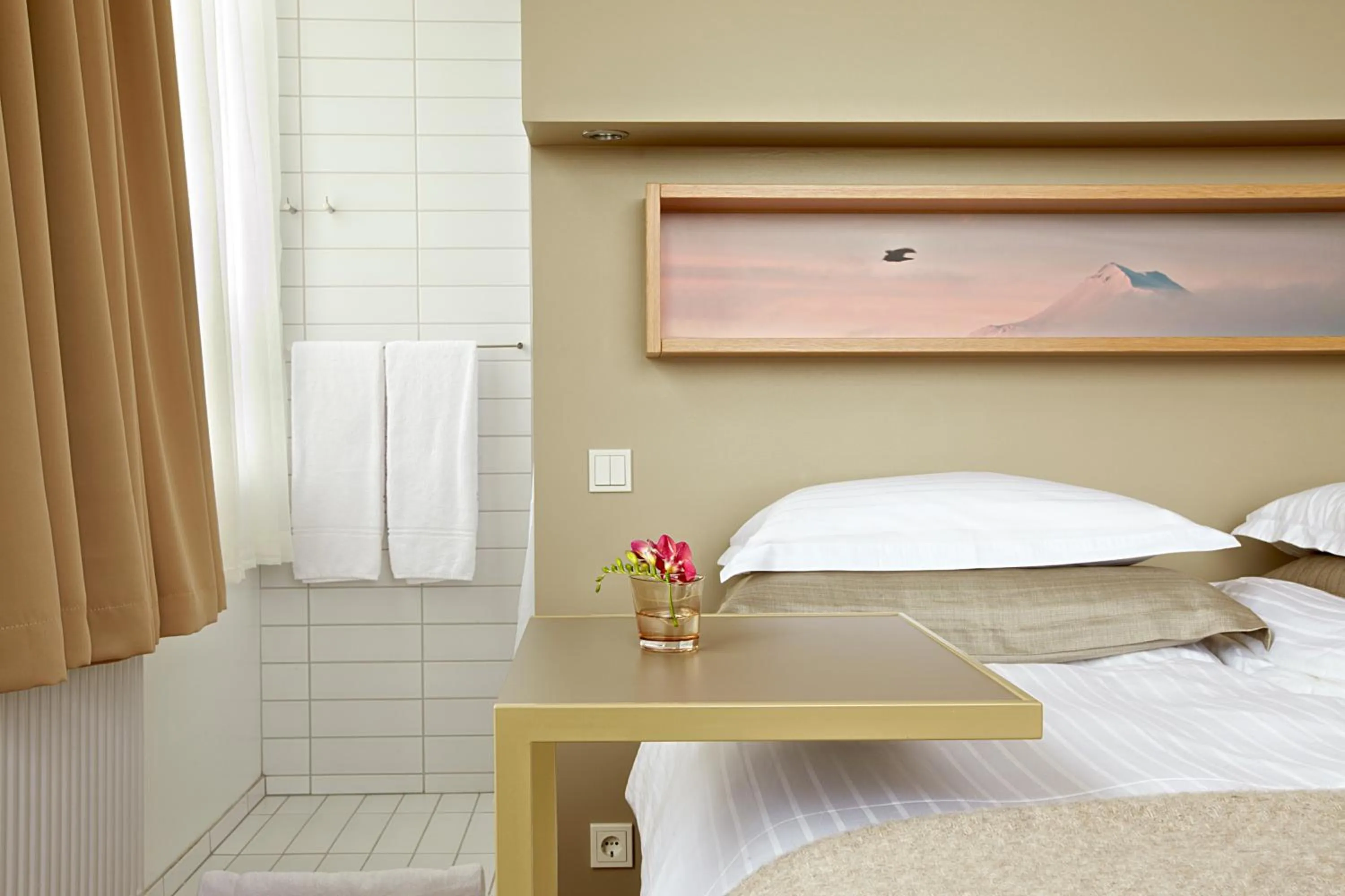 Bathroom, Bed in Akureyri - Berjaya Iceland Hotels