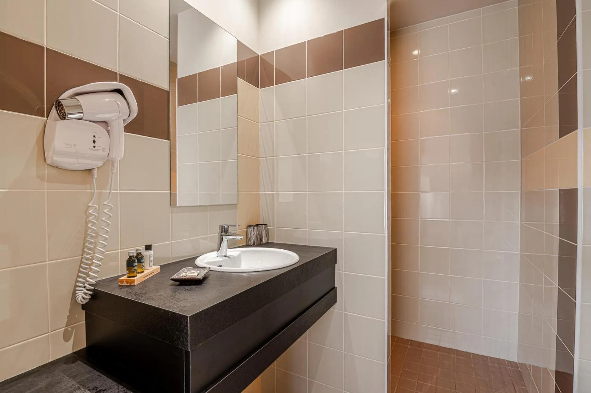 Shower in Logis Hôtellerie Les Brisants , Restaurant J M Perochon